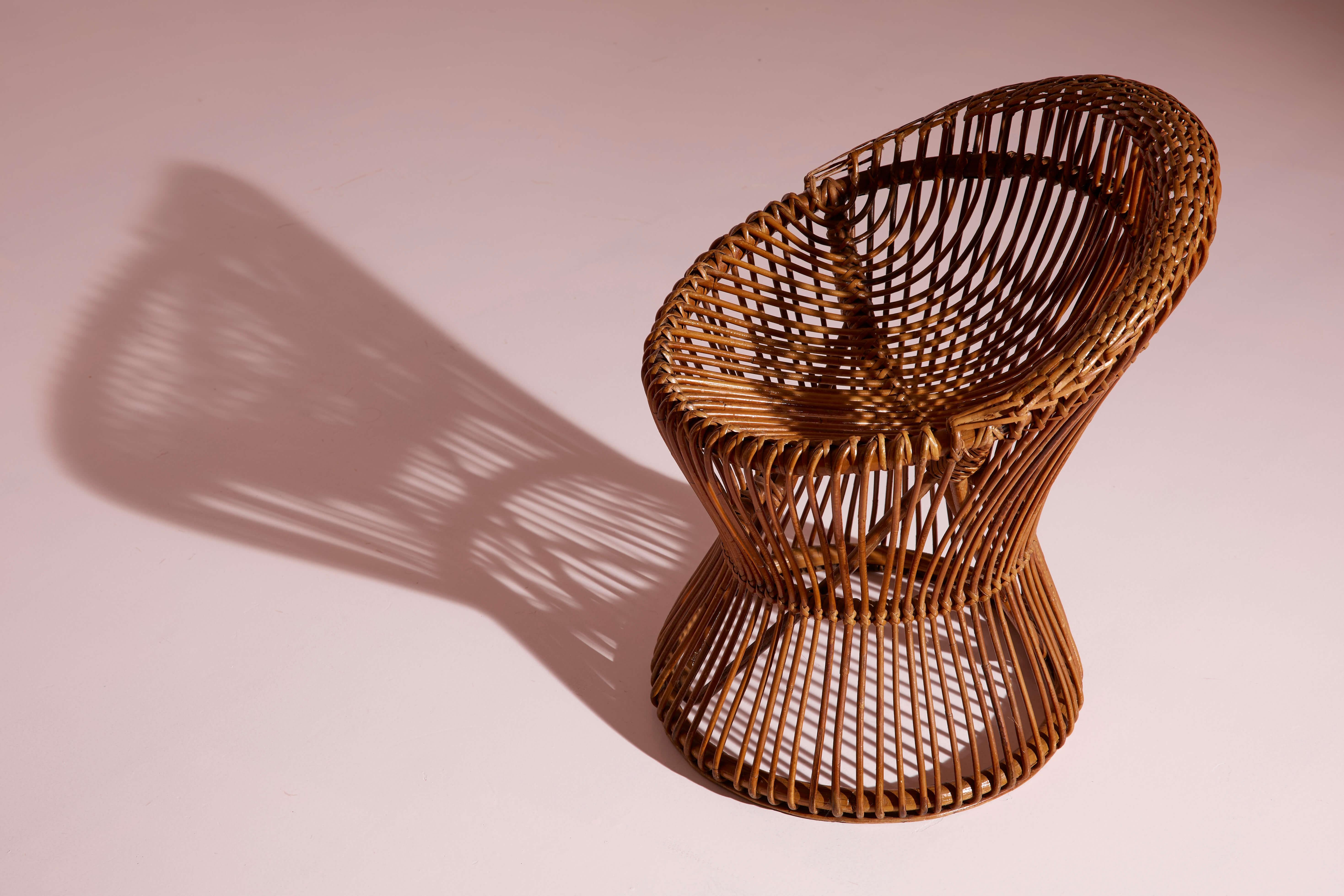 Sergio Asti bamboo and cane stool model BCu 1 for Bonacina , Italy, 1960s For Sale 1