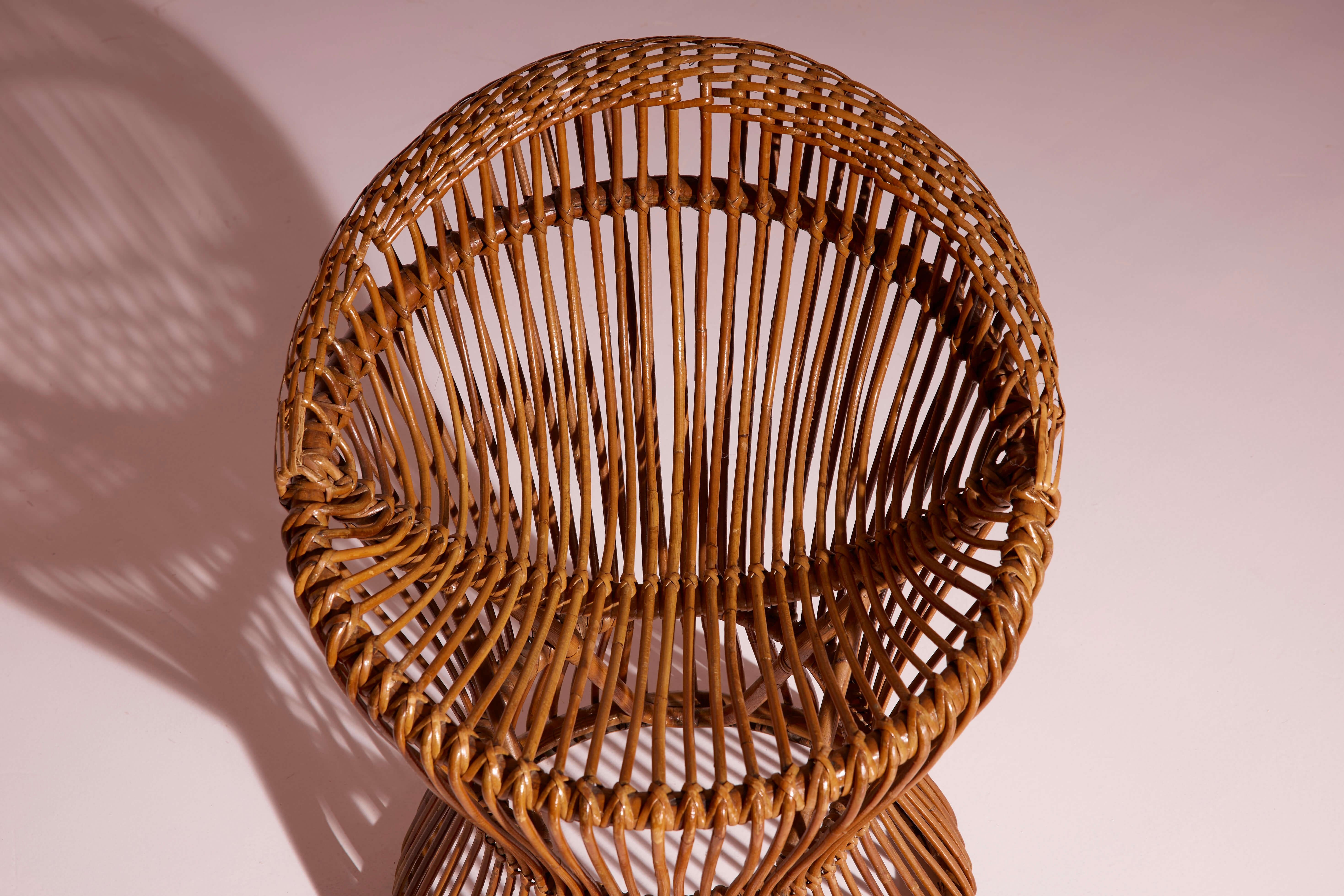 Sergio Asti bamboo and cane stool model BCu 1 for Bonacina , Italy, 1960s For Sale 2