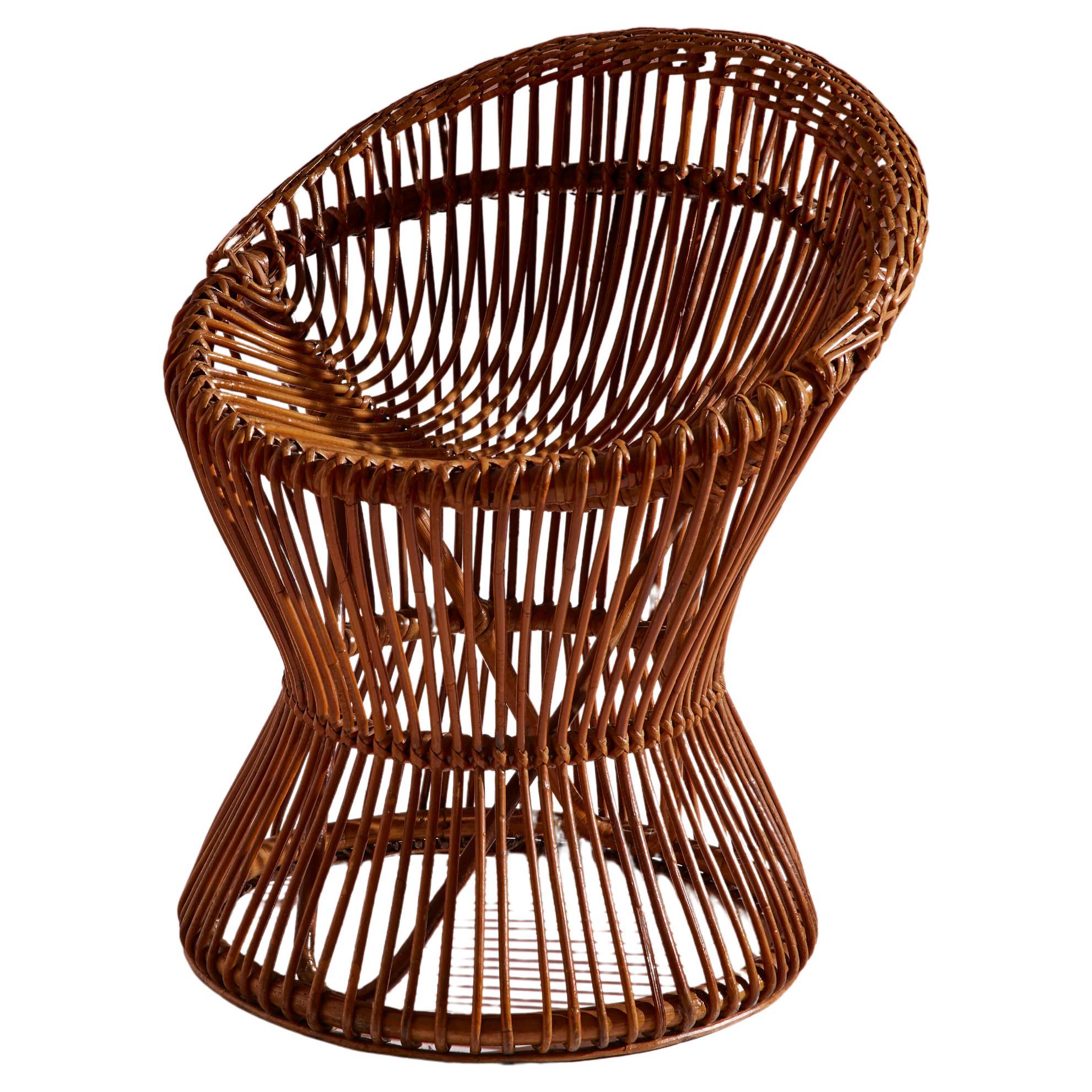 Sergio Asti bamboo and cane stool model BCu 1 for Bonacina , Italy, 1960s For Sale