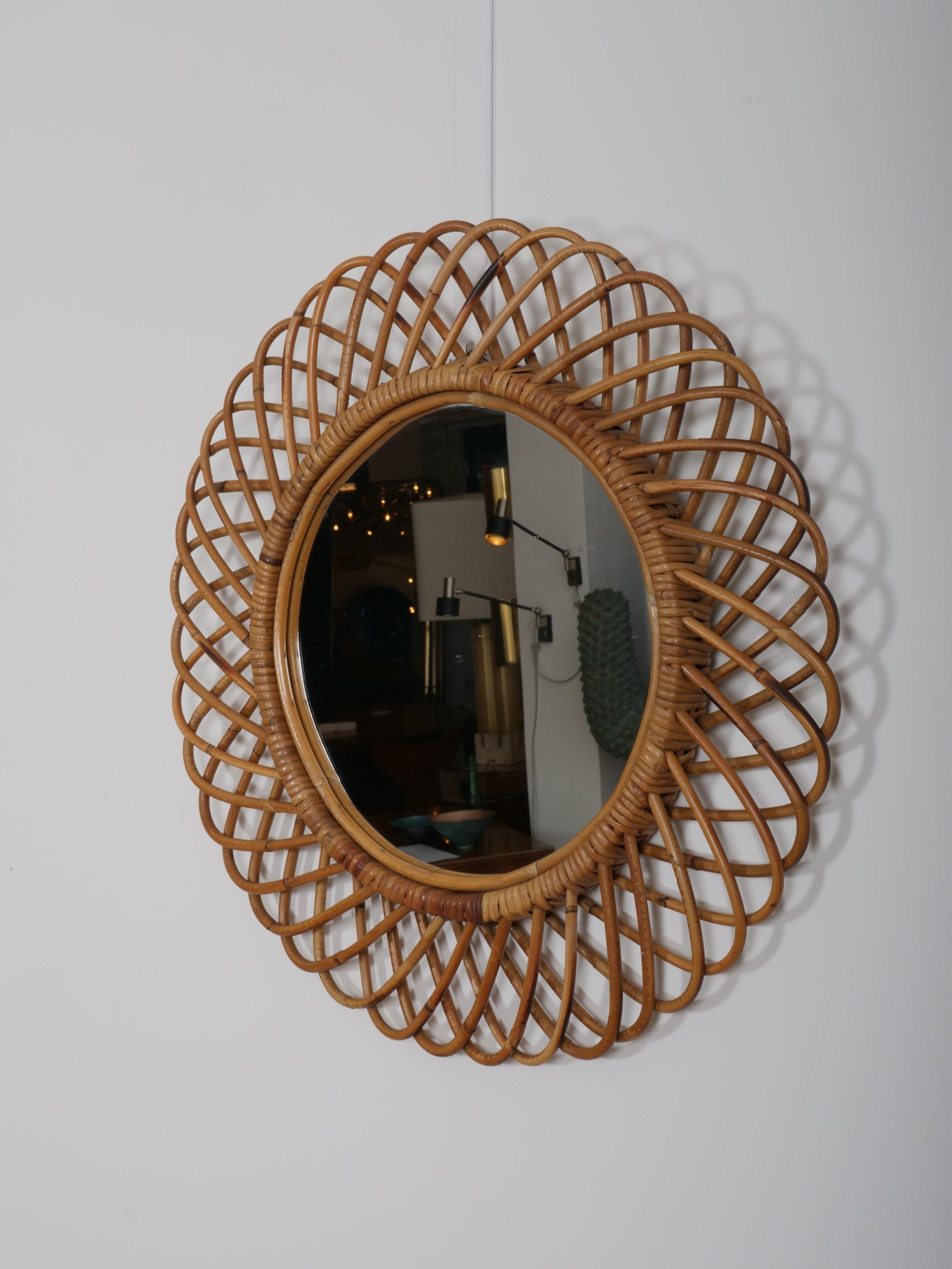Mid-Century Modern Cane work circular mirror. For Sale