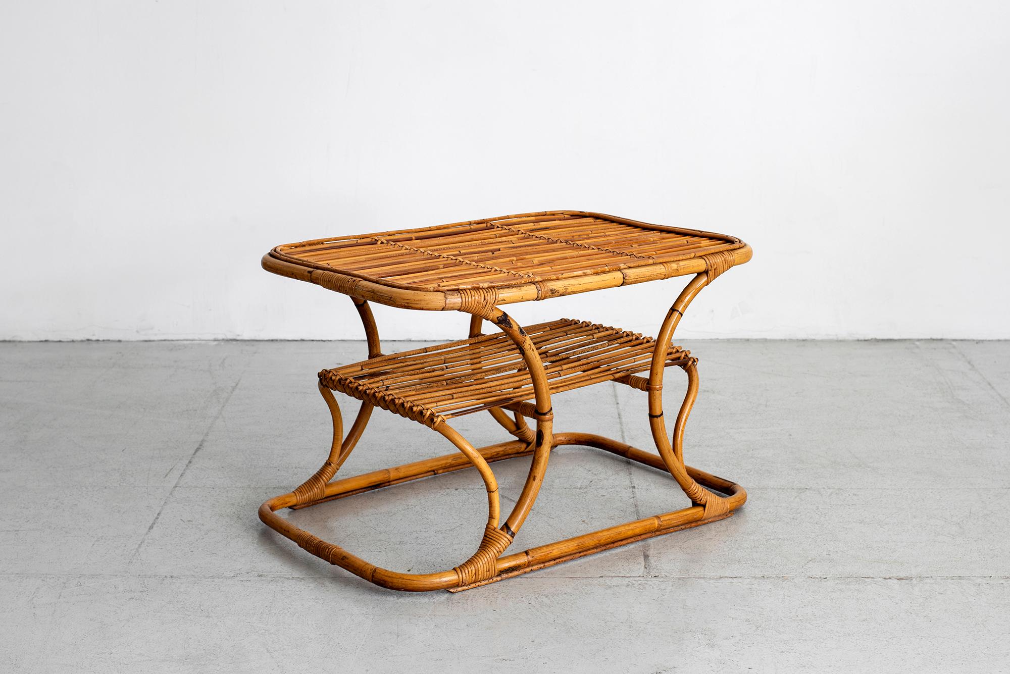 Mid-Century Modern Vintage Italian Rattan Coffee Table