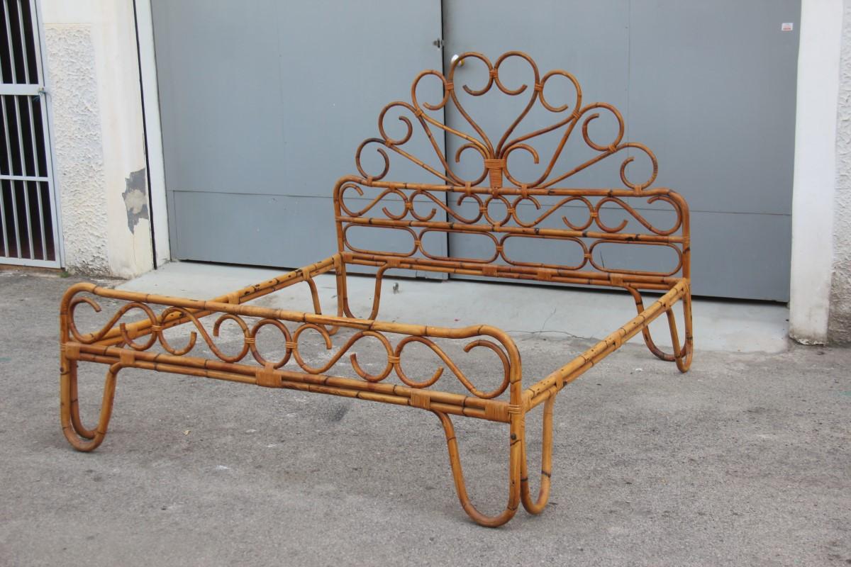 Double Bed in Bamboo Italian Design 1950 Decorated Crown Brown 5