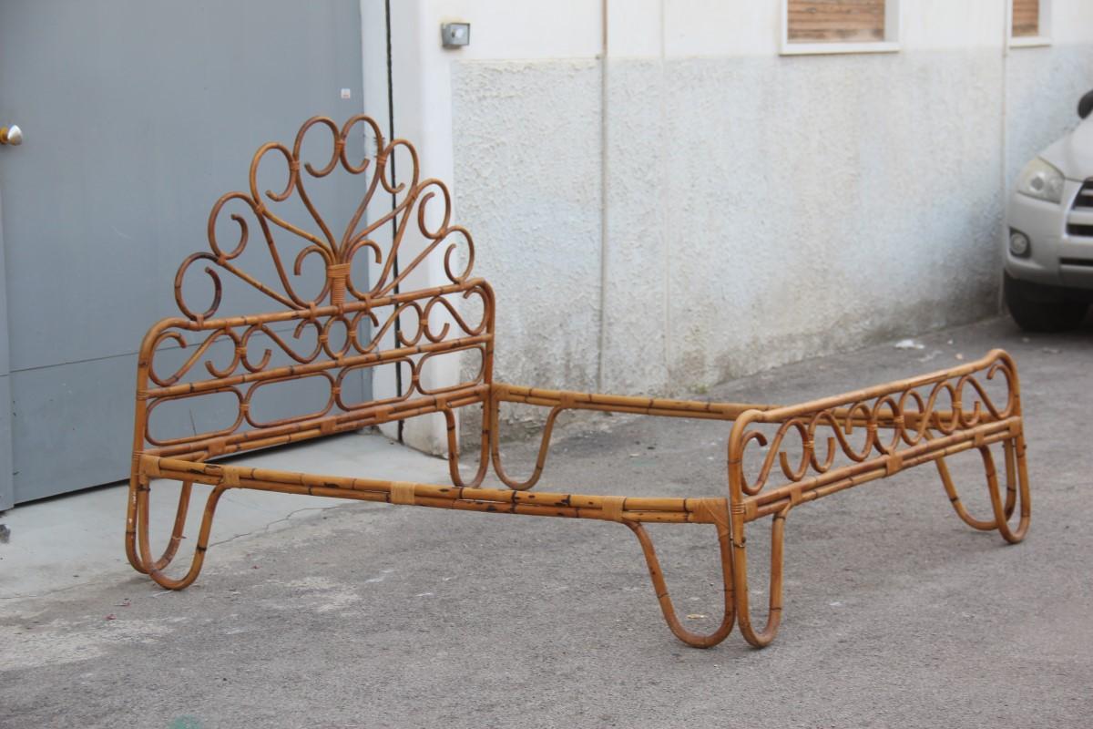 Double Bed in Bamboo Italian Design 1950 Decorated Crown Brown 6
