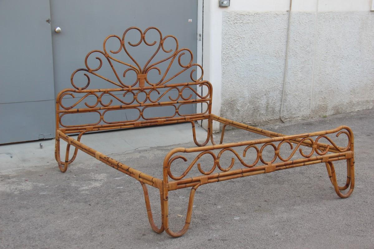 Double Bed in Bamboo Italian Design 1950 Decorated Crown Brown 10