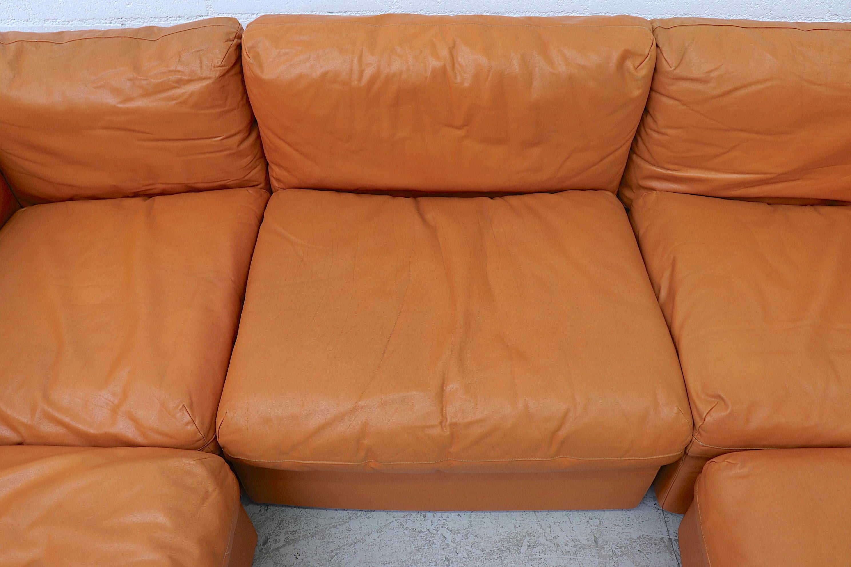 Bonacina Italian Orange Leather Sectional Sofa 1