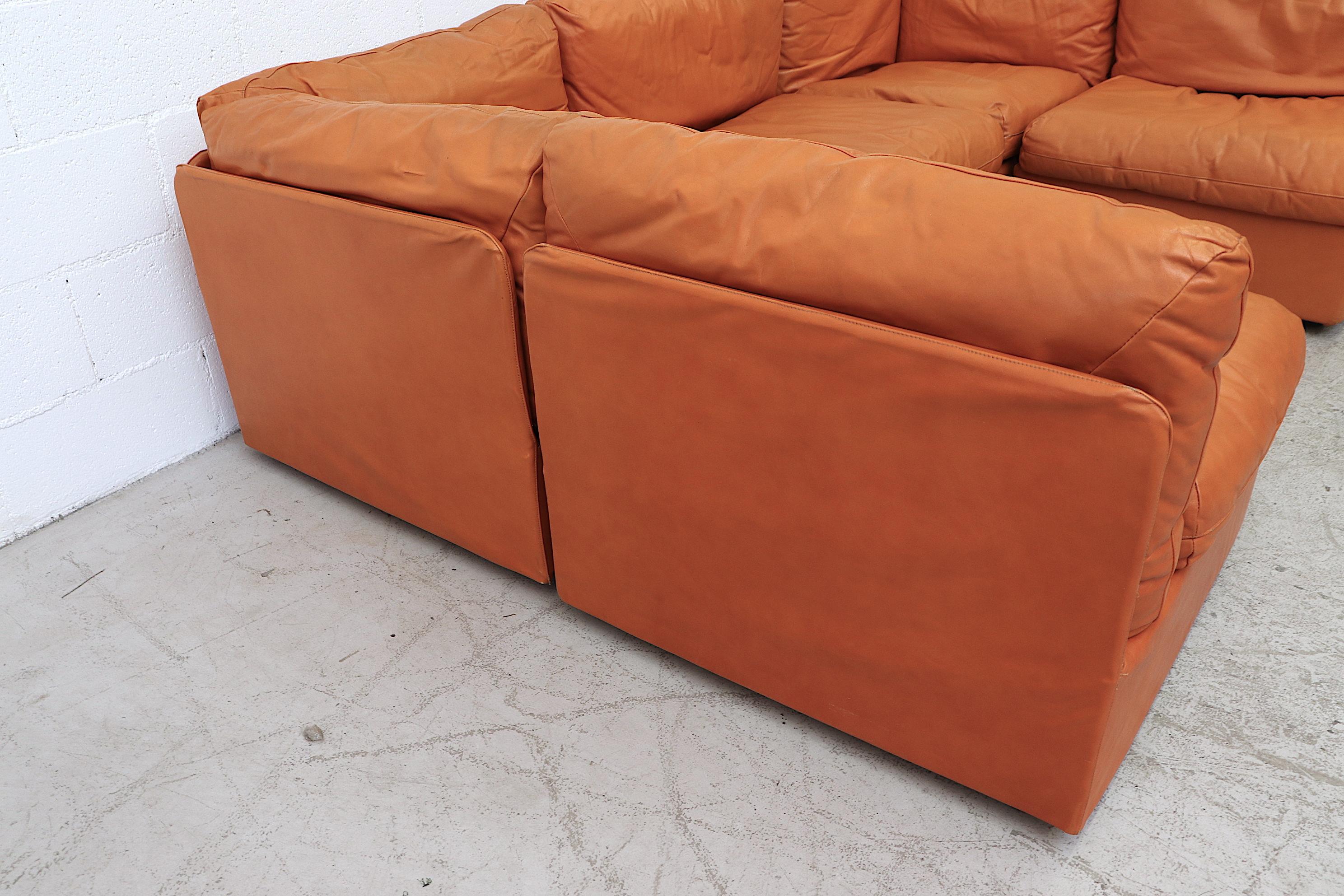 Bonacina Italian Orange Leather Sectional Sofa 2