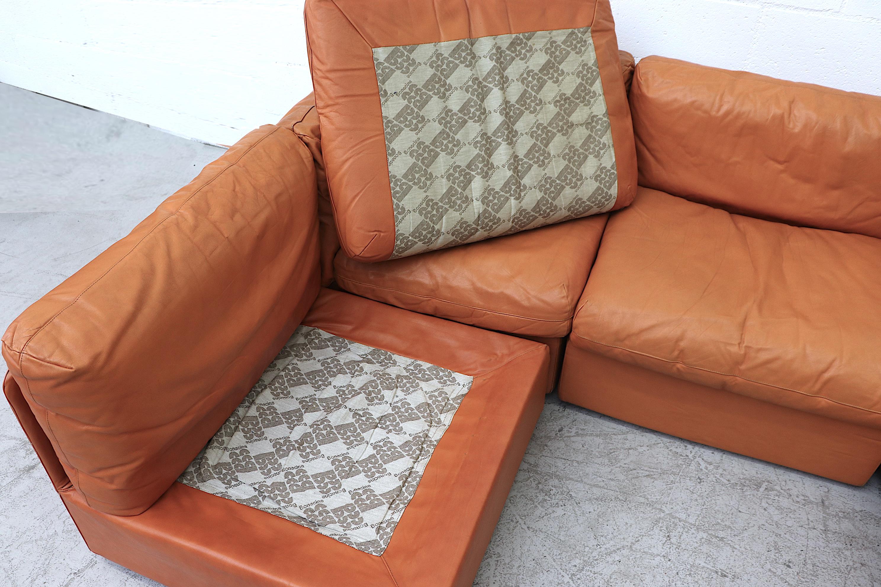 Bonacina Italian Orange Leather Sectional Sofa 4