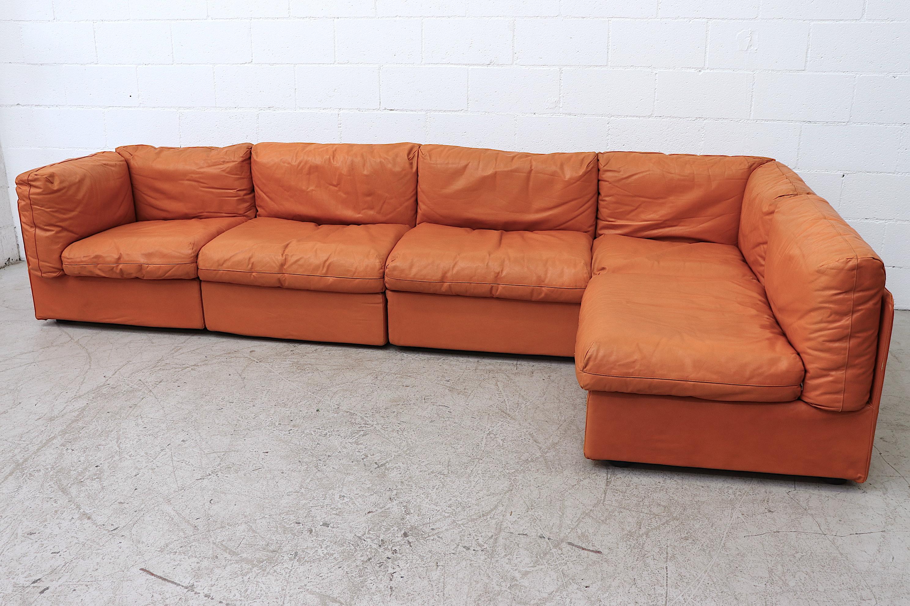 orange italian leather sectional sofa