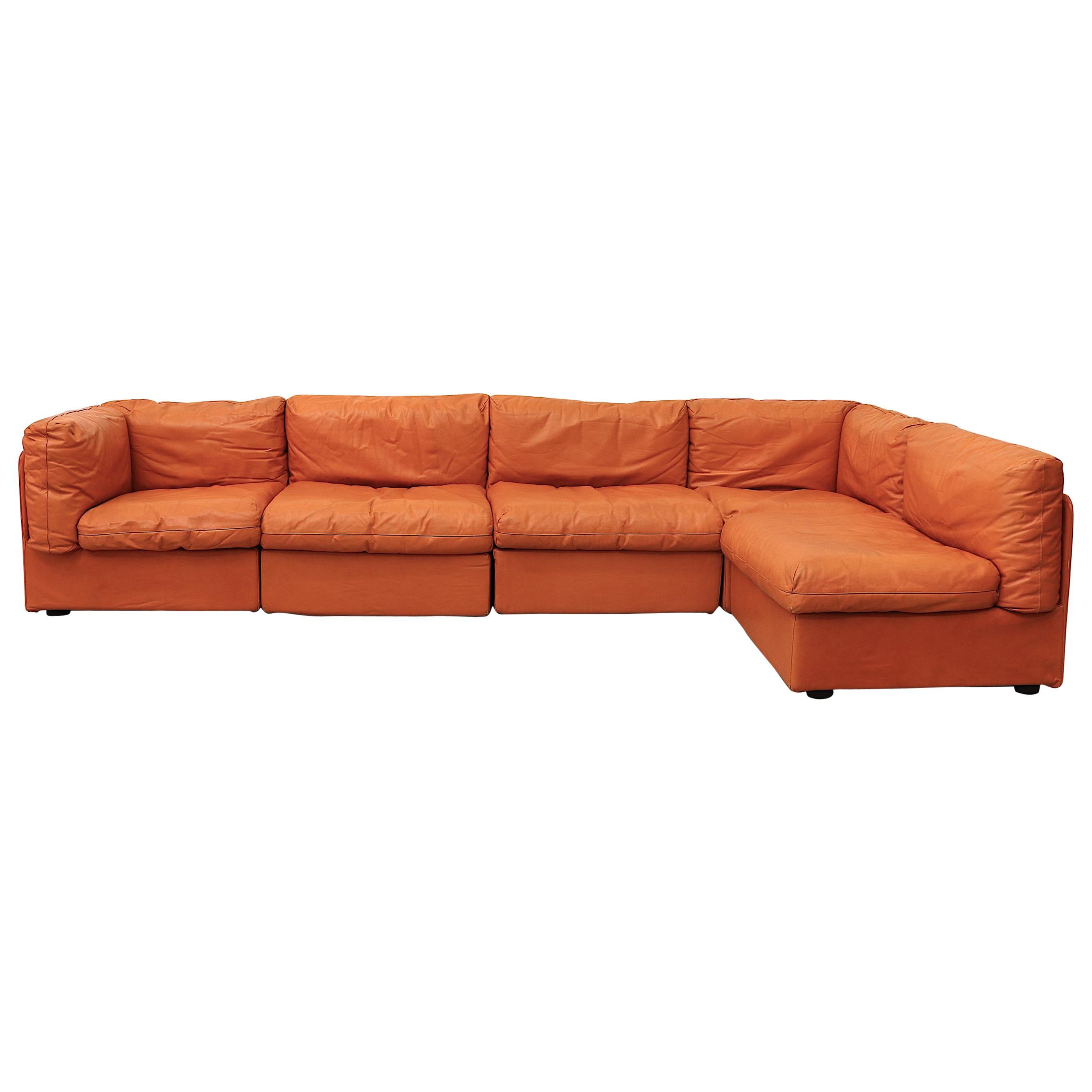 Bonacina Italian Orange Leather Sectional Sofa