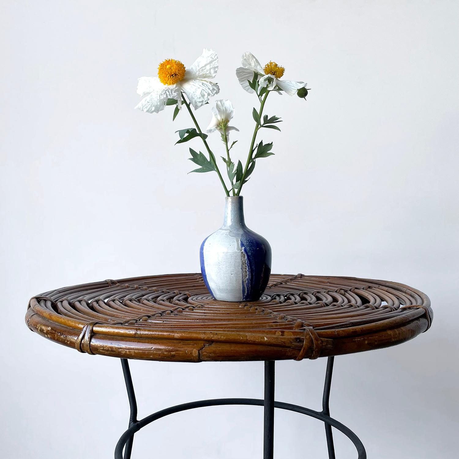 Bonacina Italian Rattan and Iron Side Table In Good Condition For Sale In Los Angeles, CA