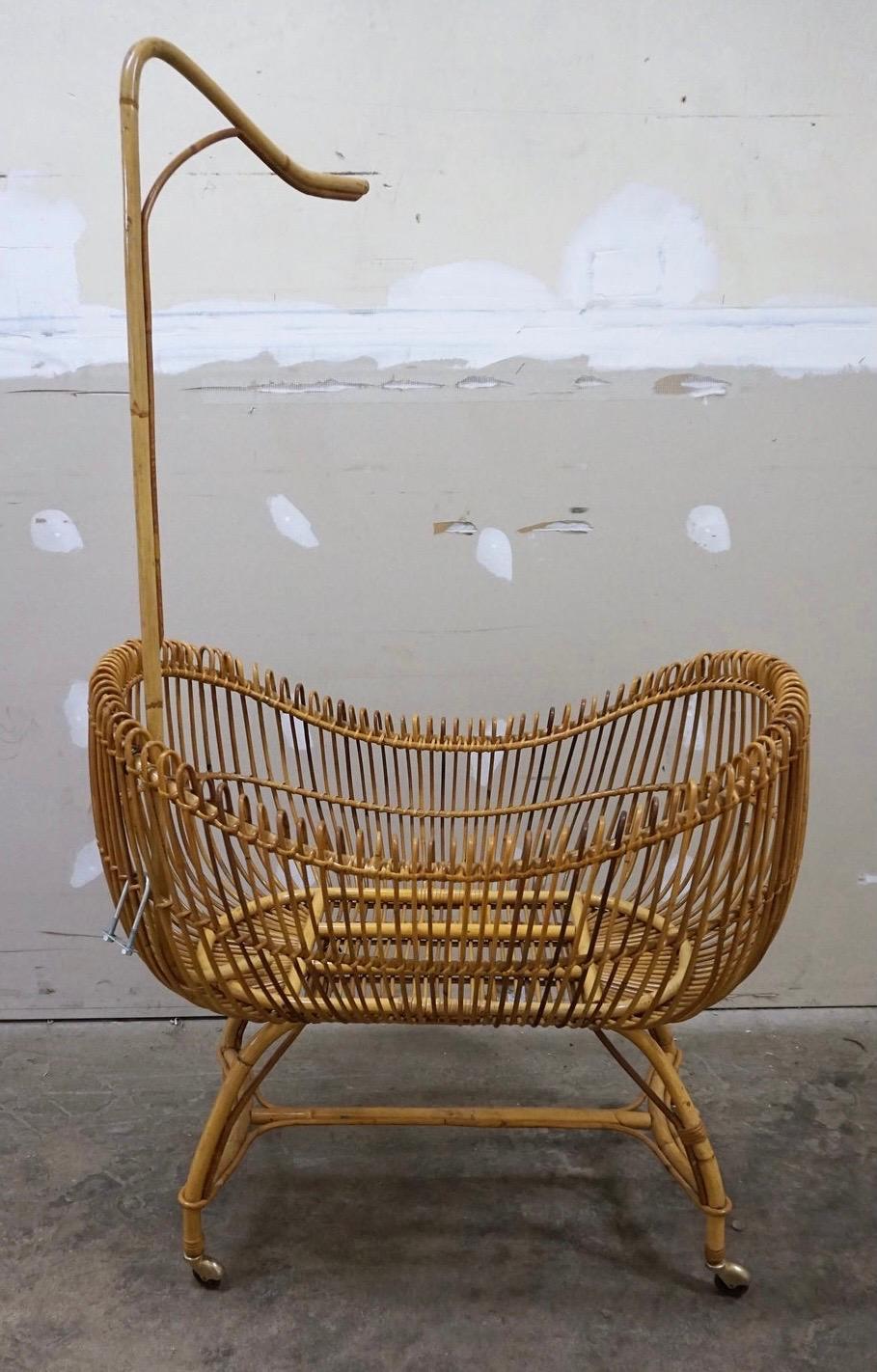 Italian Mid-Century Modern Bamboo Cradle, 1950s 7