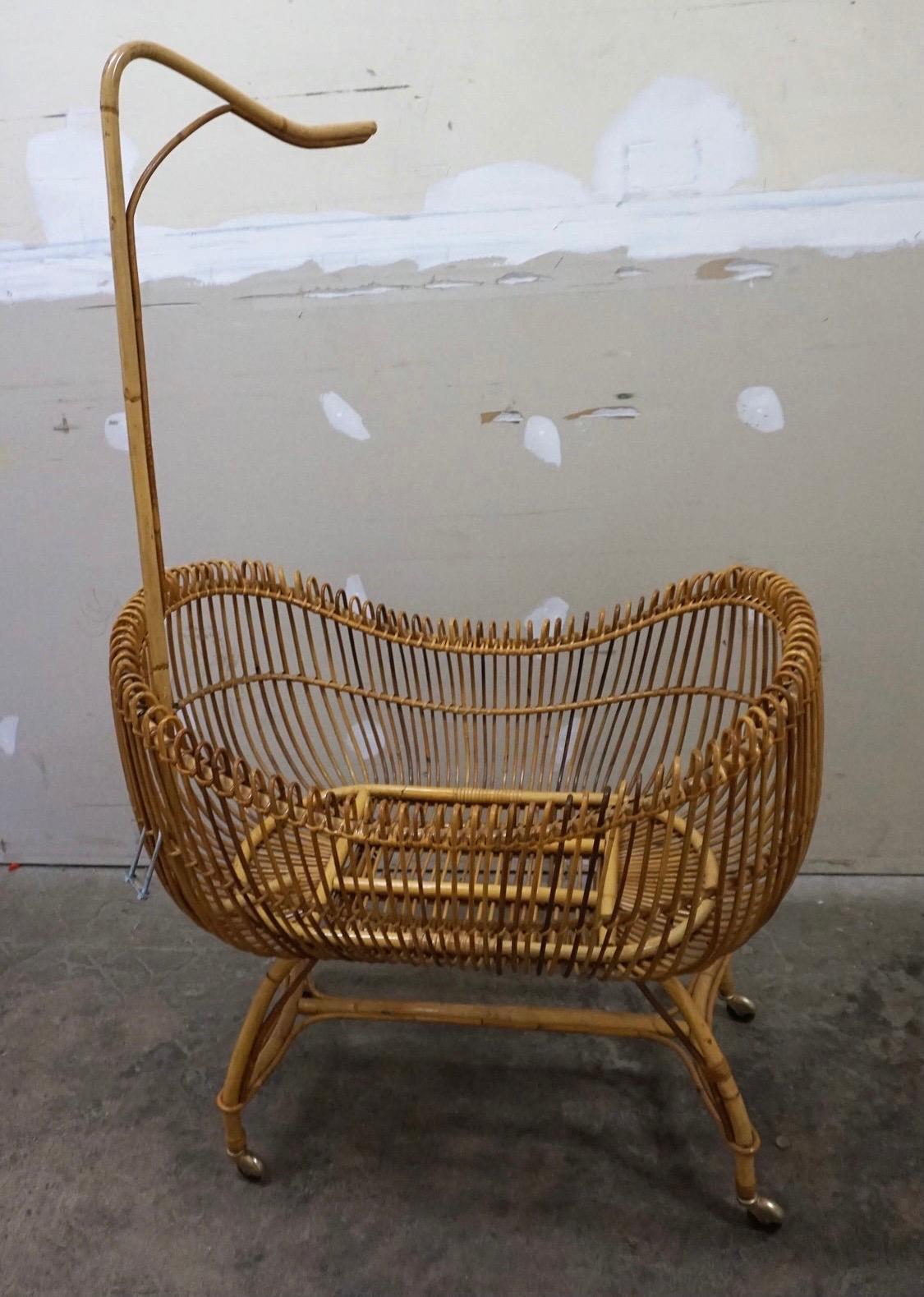 Mid-20th Century Italian Mid-Century Modern Bamboo Cradle, 1950s