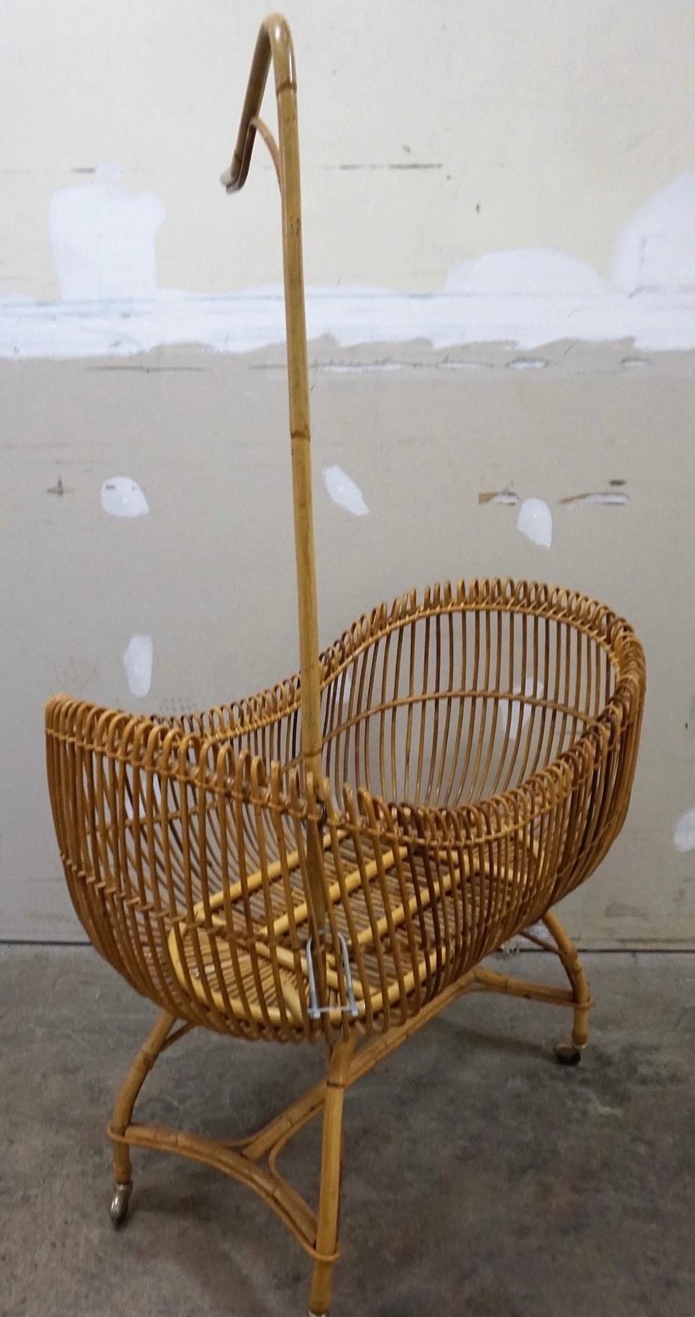Italian Mid-Century Modern Bamboo Cradle, 1950s 1