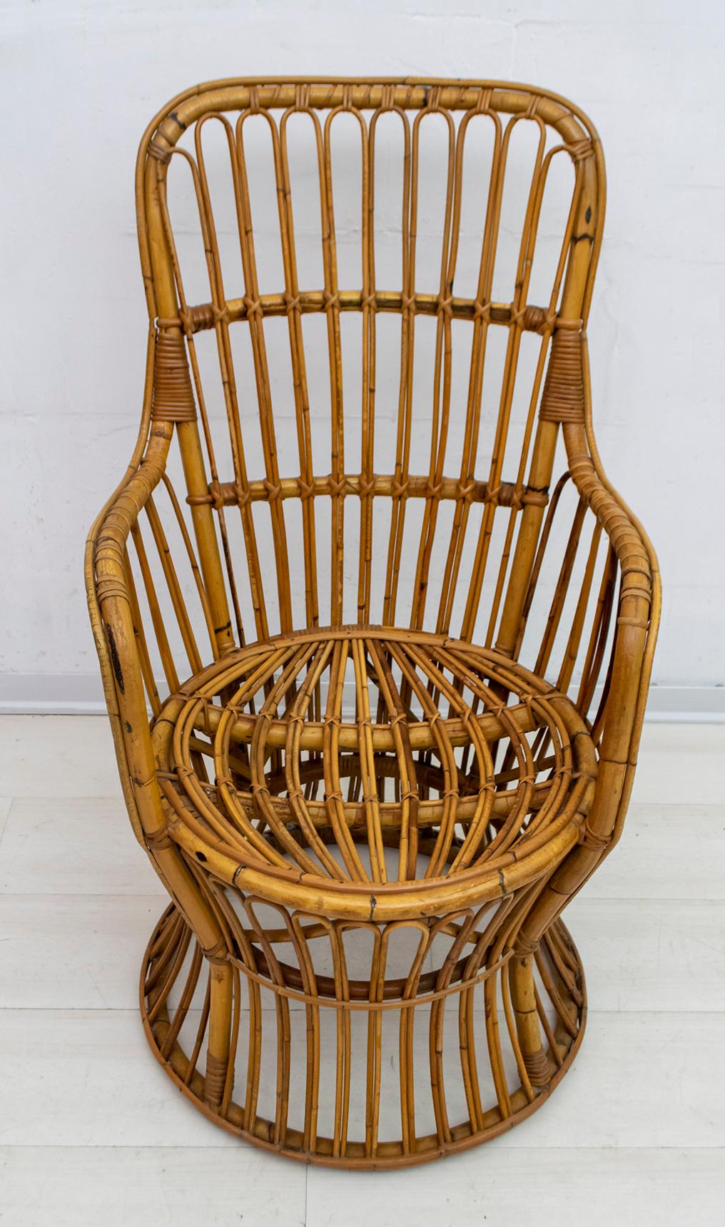 Vintage Bonacina Mid-Century Modern Italian Rattan Armchair, 1950s 2