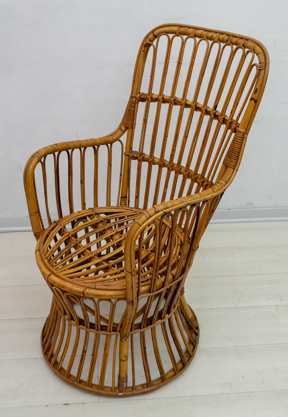 Vintage Bonacina Mid-Century Modern Italian Rattan Armchair, 1950s 3