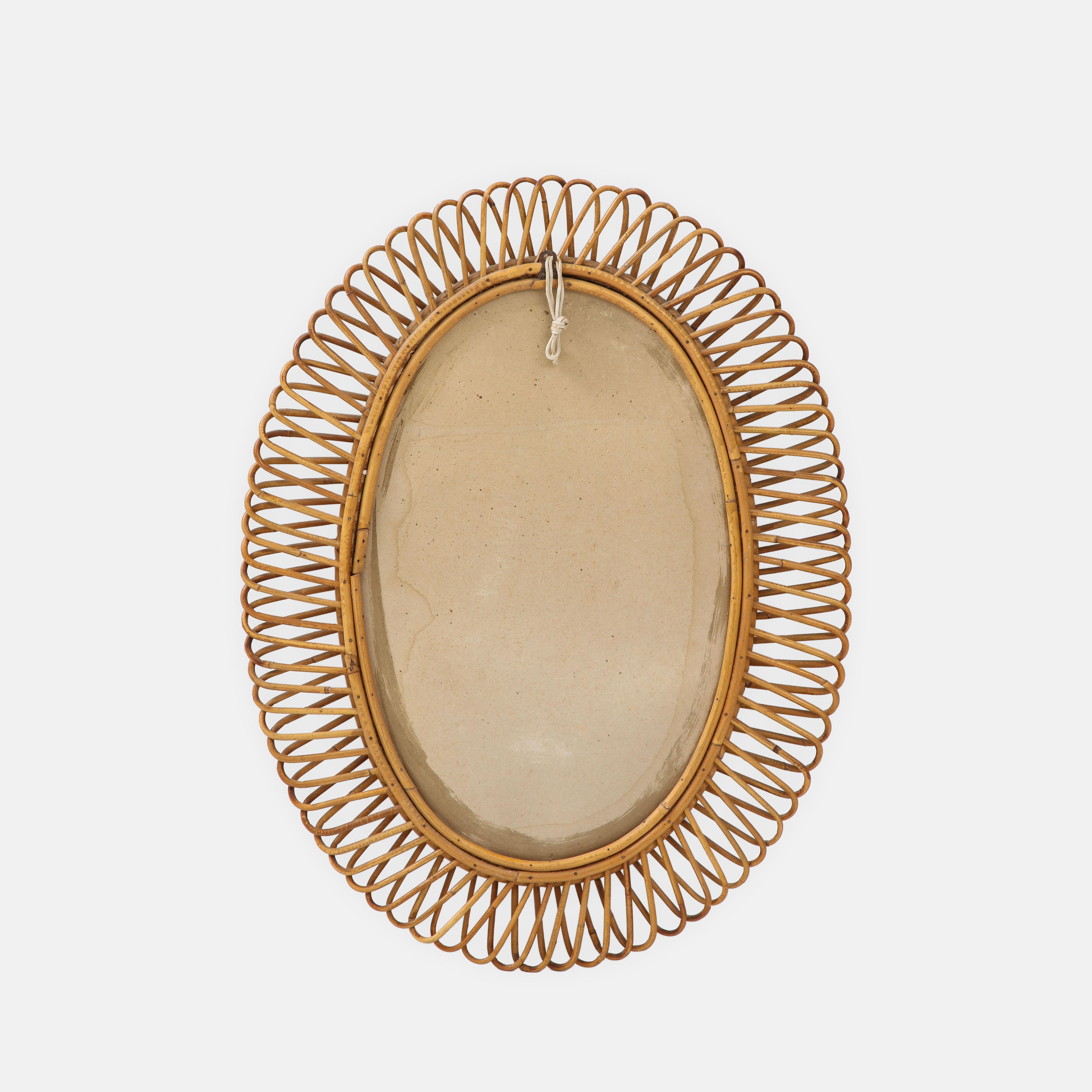 Bonacina Oval Bamboo and Rattan Mirror, Italy, 1950s For Sale 2
