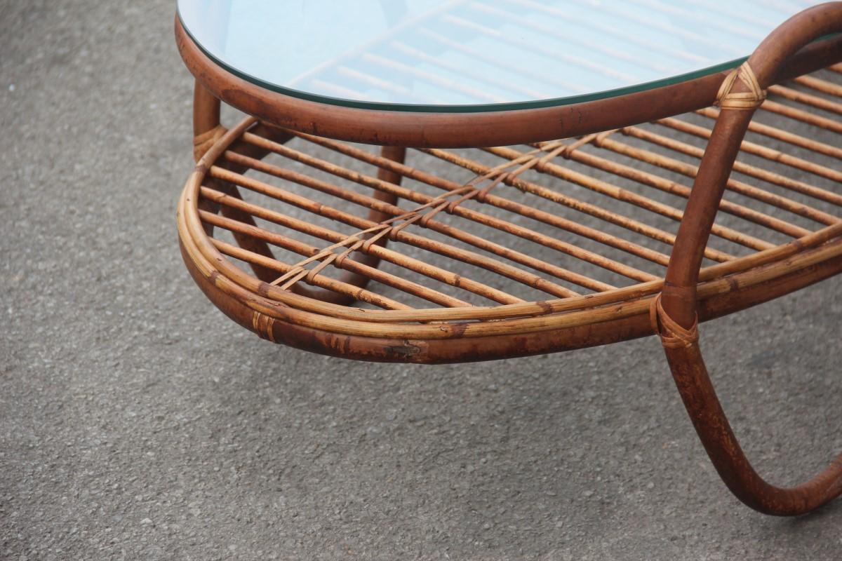 Oval Table Coffee Midcentury Italian Design Bamboo 1950s Glass Top 1