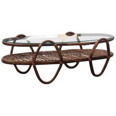 Oval Table Coffee Midcentury Italian Design Bamboo 1950s Glass Top