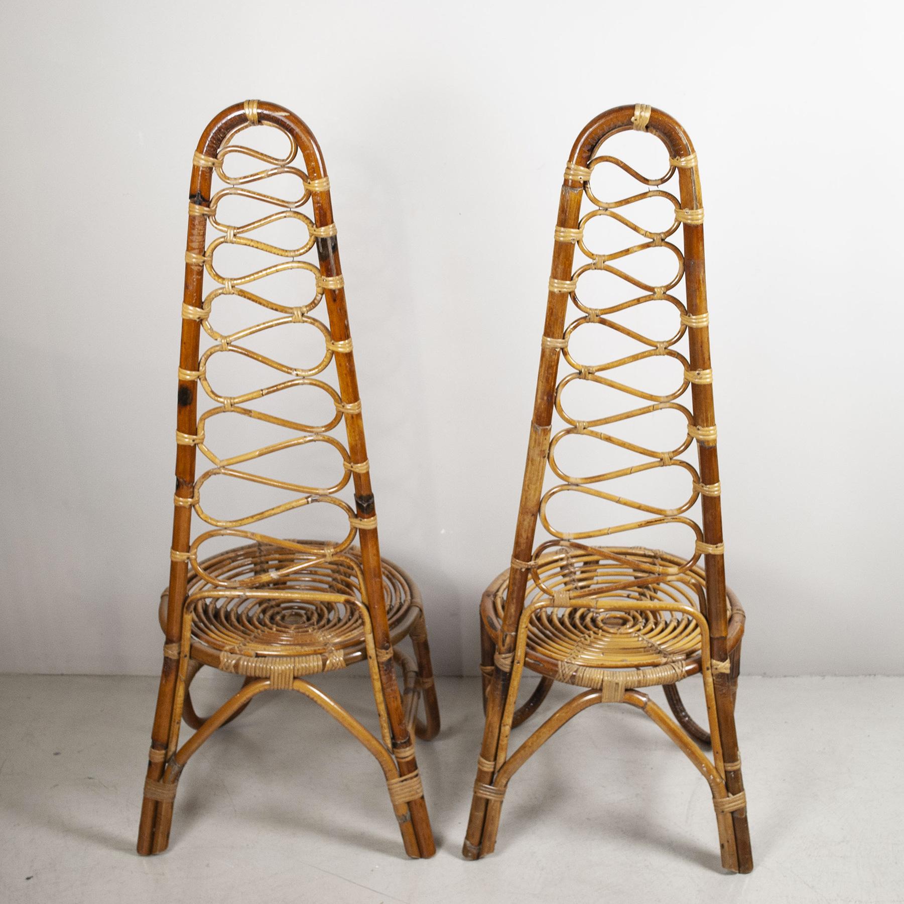 Italian Bonacina pair of Bamboo Fireplace Chairs