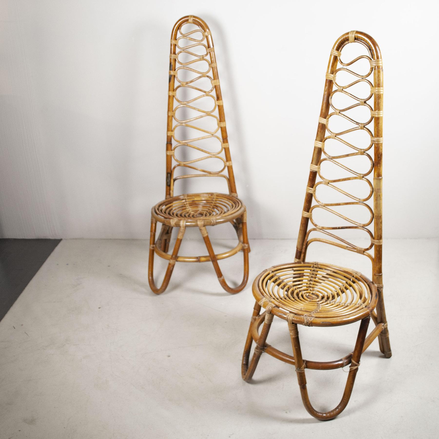 Mid-20th Century Bonacina pair of Bamboo Fireplace Chairs
