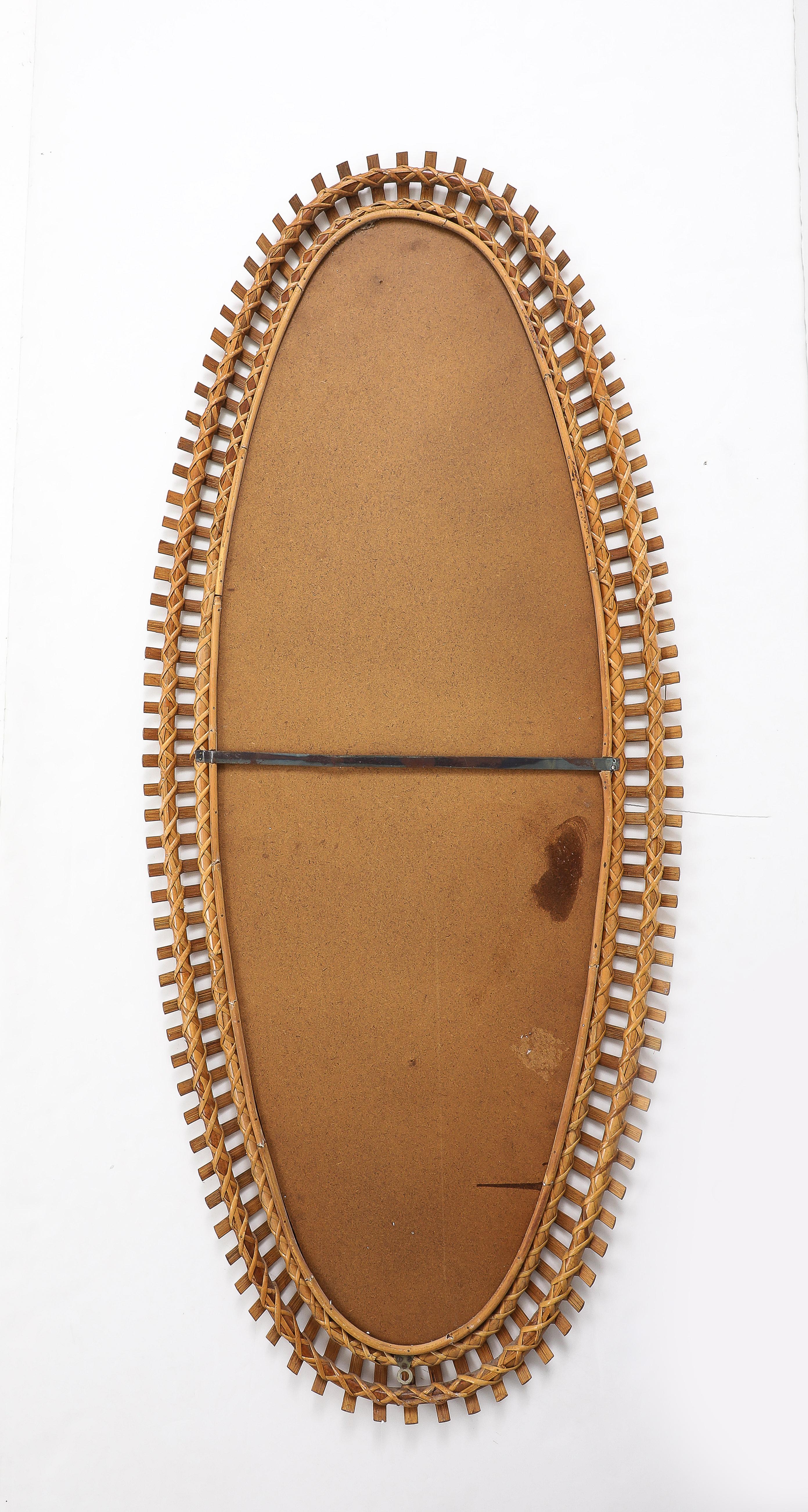 Bonacina Rare Grand Scale Oval Bamboo and Rattan Wall Mirror, 1960s For Sale 6