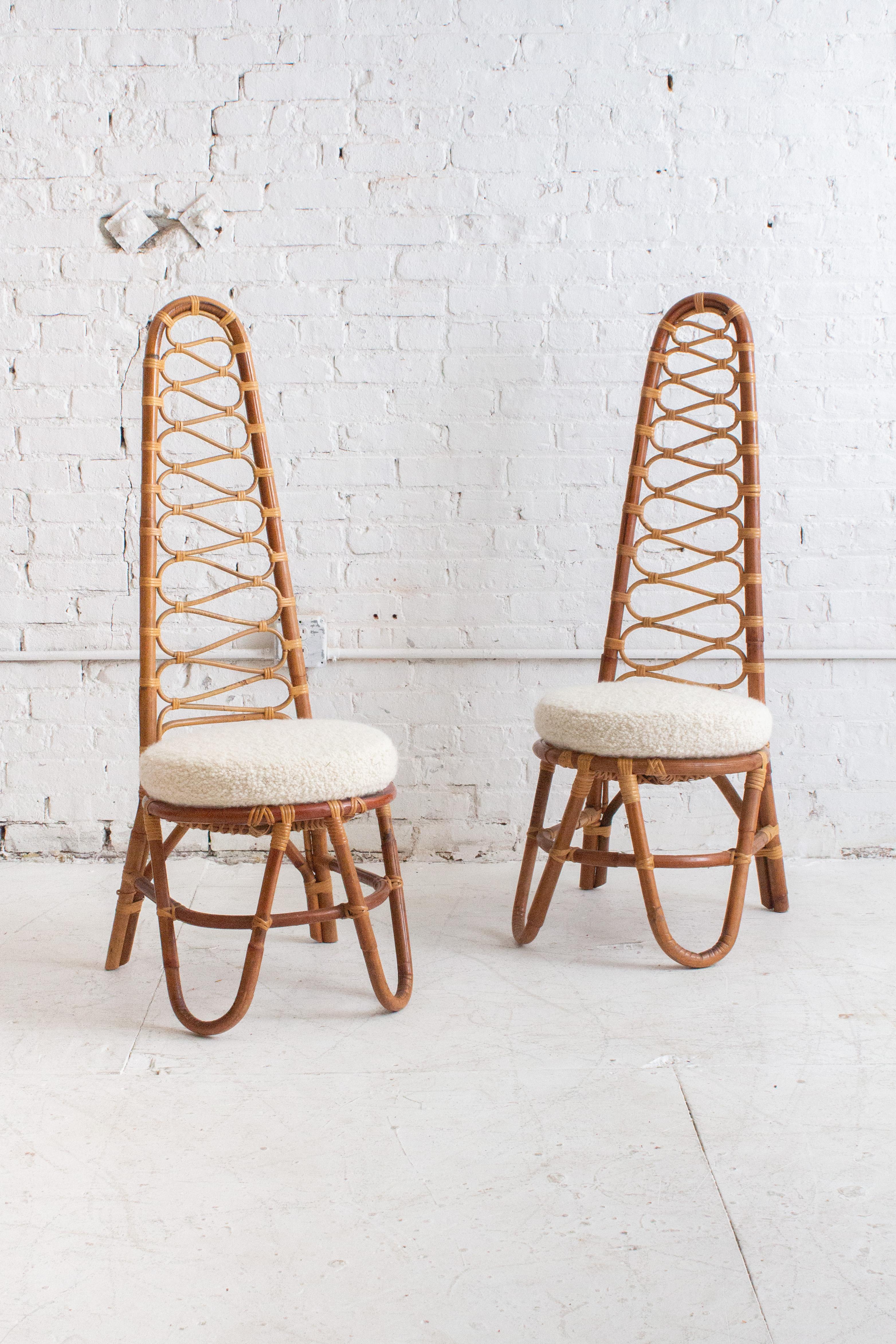 Rattan High Back Chairs - a Pair 7