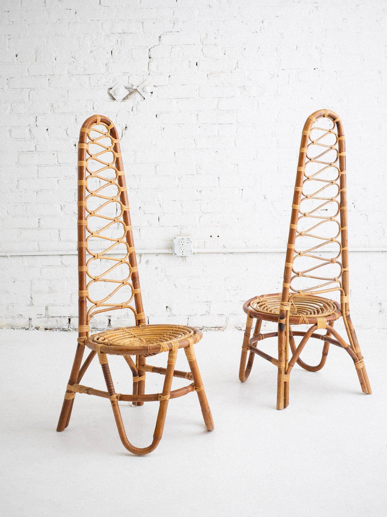 Mid-Century Modern Rattan High Back Chairs - a Pair