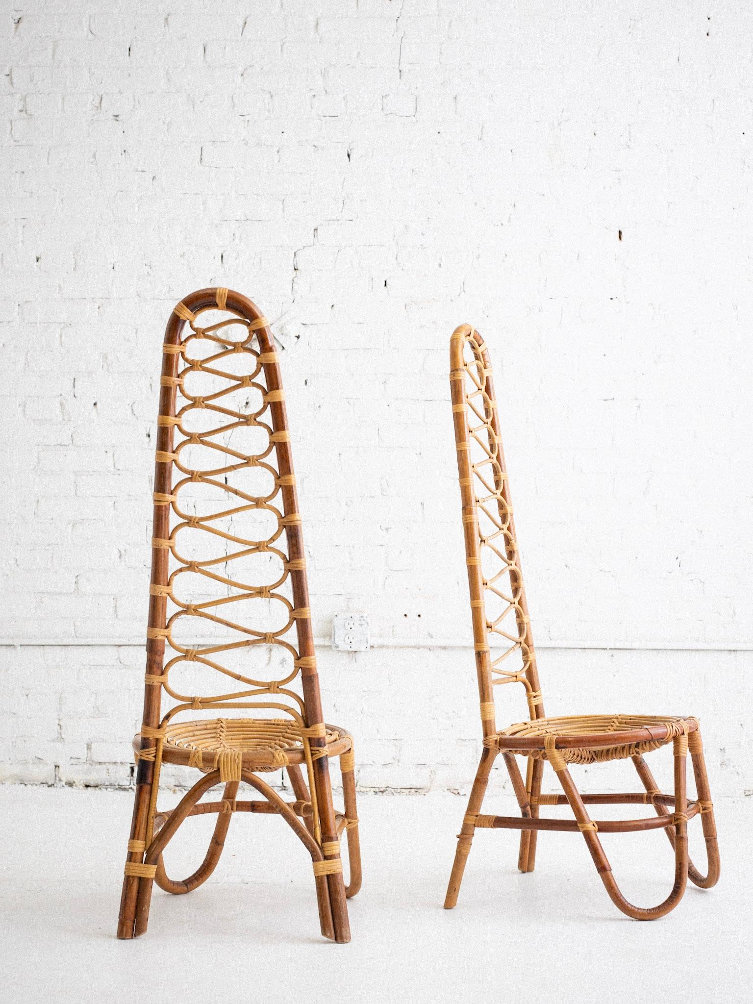 Italian Rattan High Back Chairs - a Pair