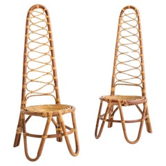 Rattan High Back Chairs - a Pair