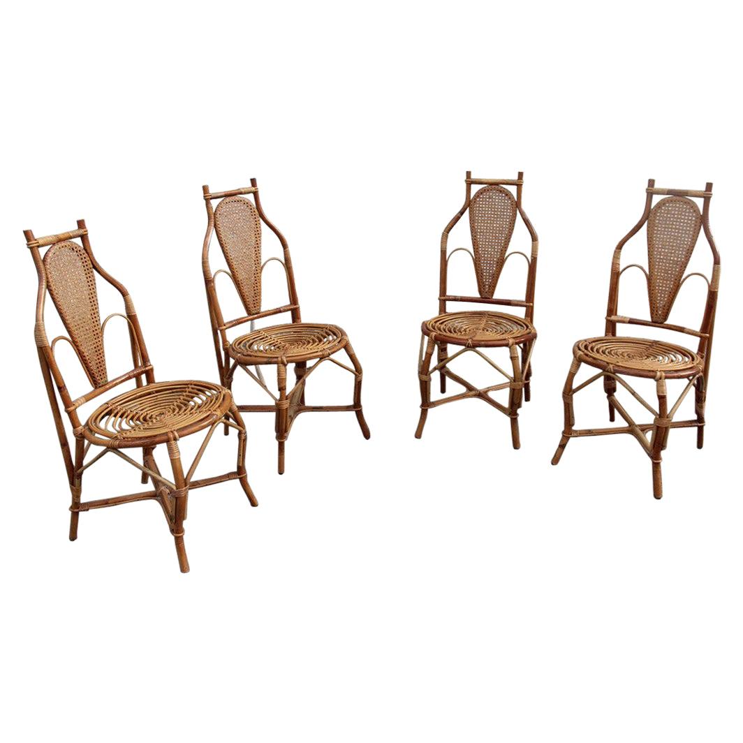 Chairs Bamboo Italian Design Straw Articulated Design Great Shape For Sale