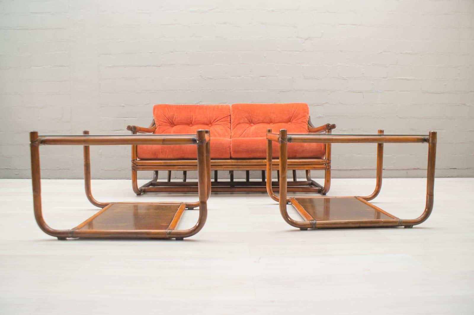 Mid-20th Century Vintage Bonacina Italian Bamboo Living Room Set, 1960s