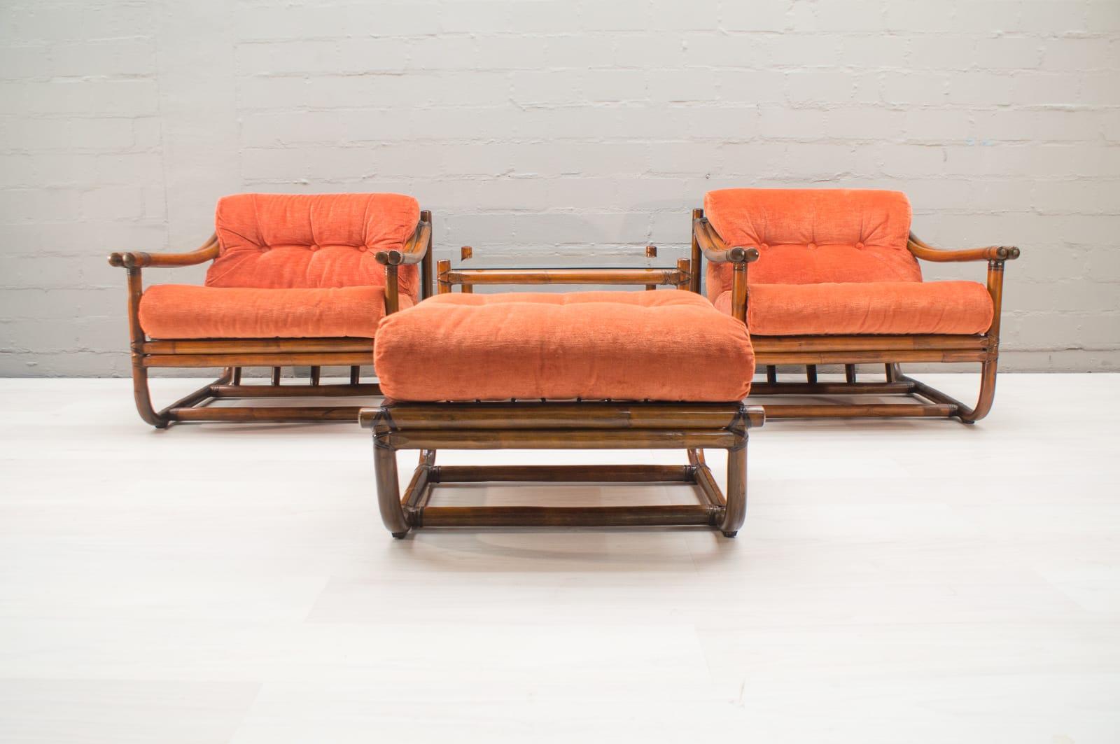 Rattan Vintage Bonacina Italian Bamboo Living Room Set, 1960s