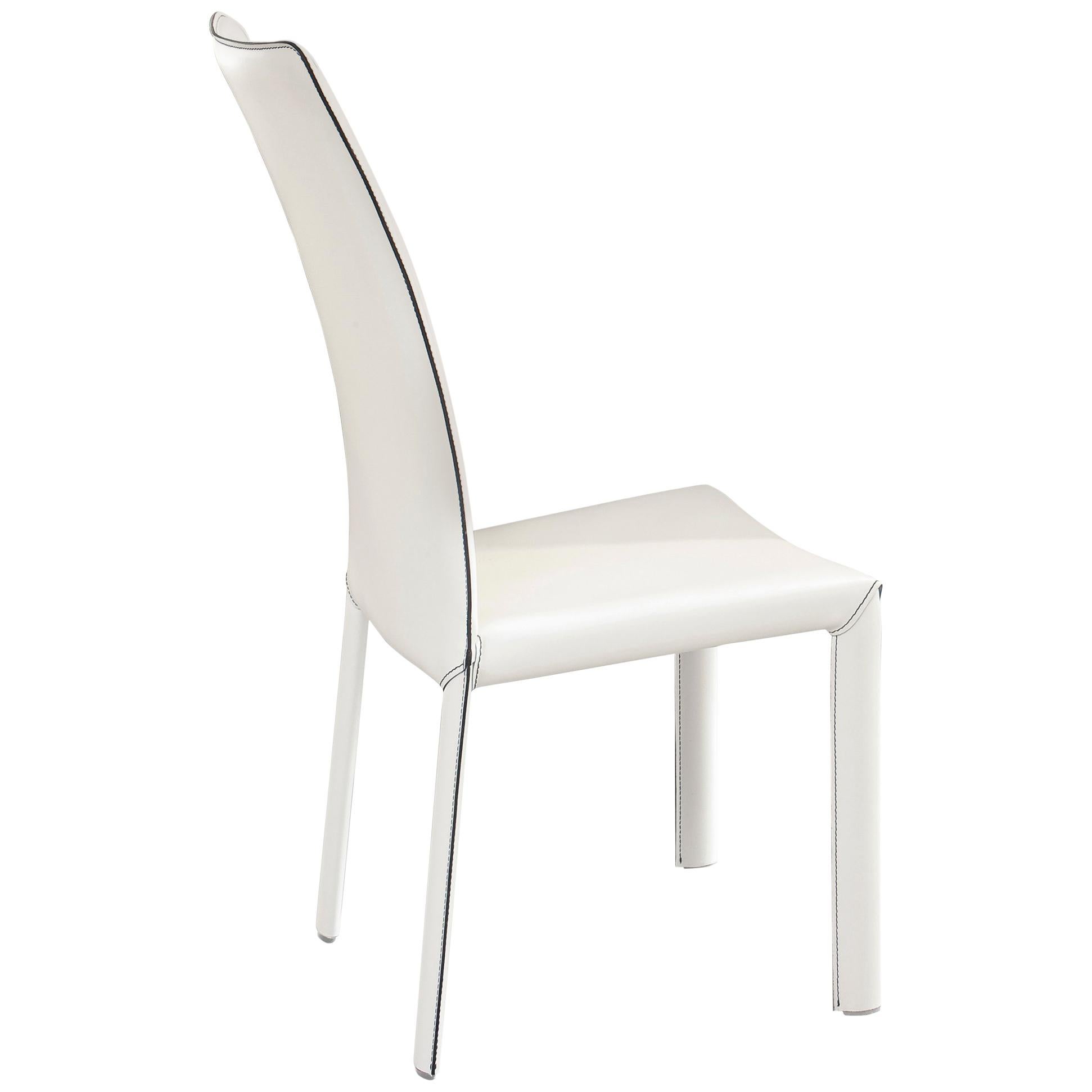 Bonaldo Angelina Chair in White Leather with Black Stitching For Sale
