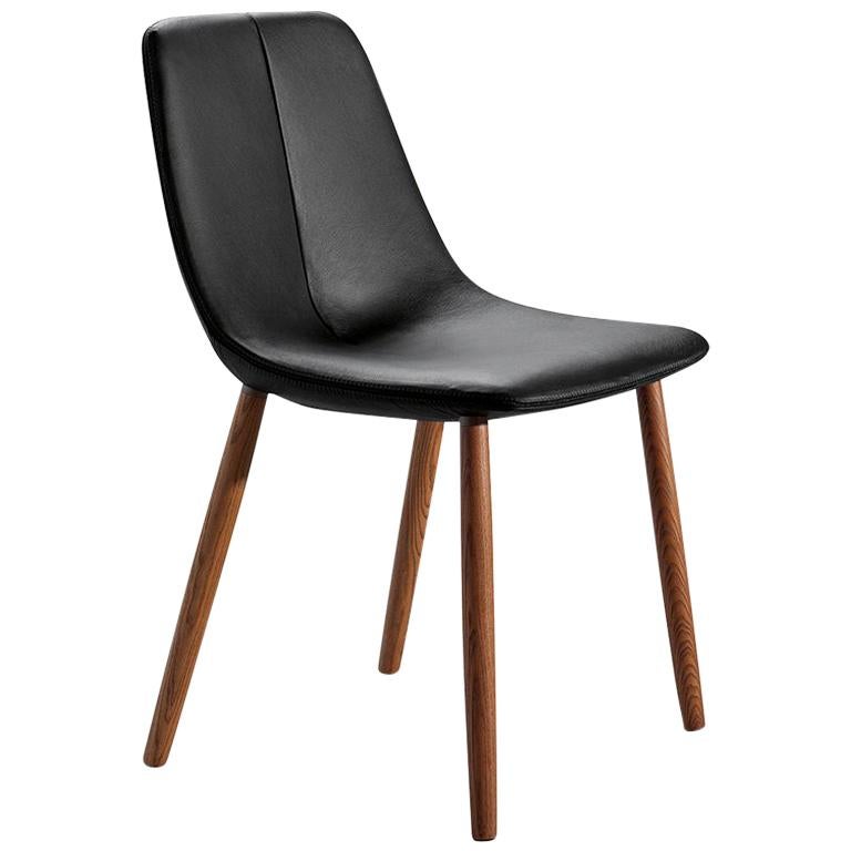By Chair in Black Leather with Wood Legs by Bonaldo For Sale