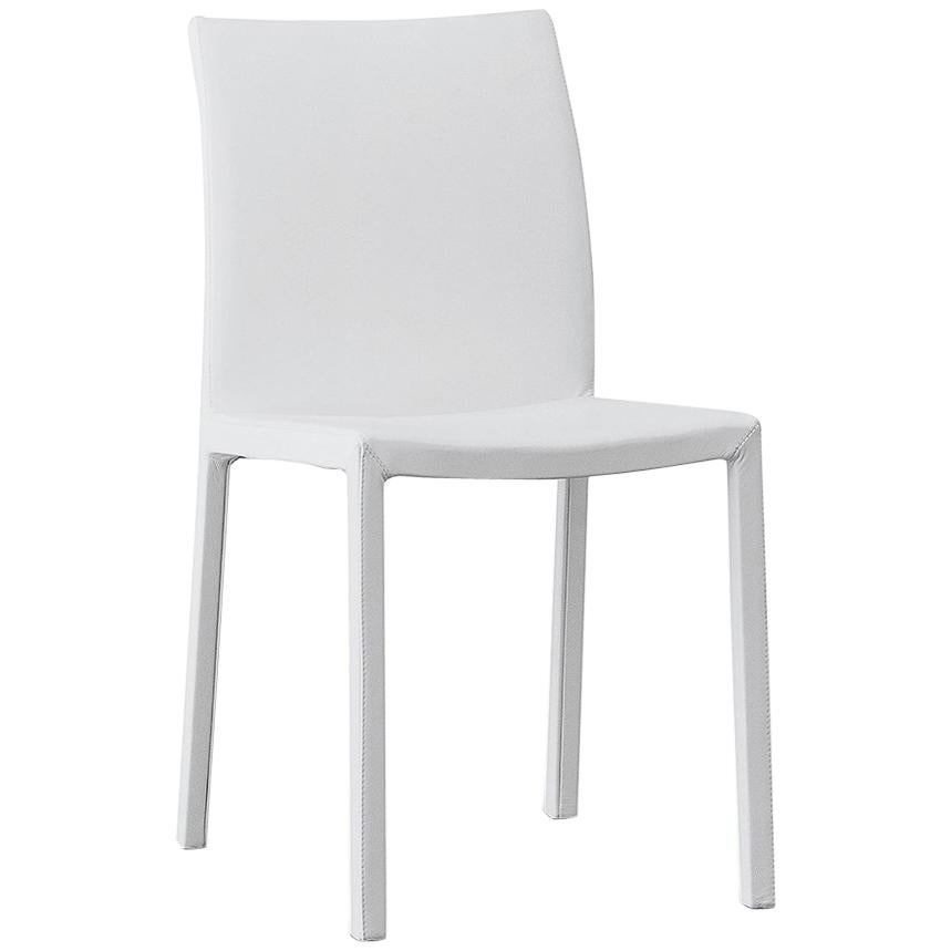 Bonaldo Mirta Chair in White Leather with Steel Frame For Sale