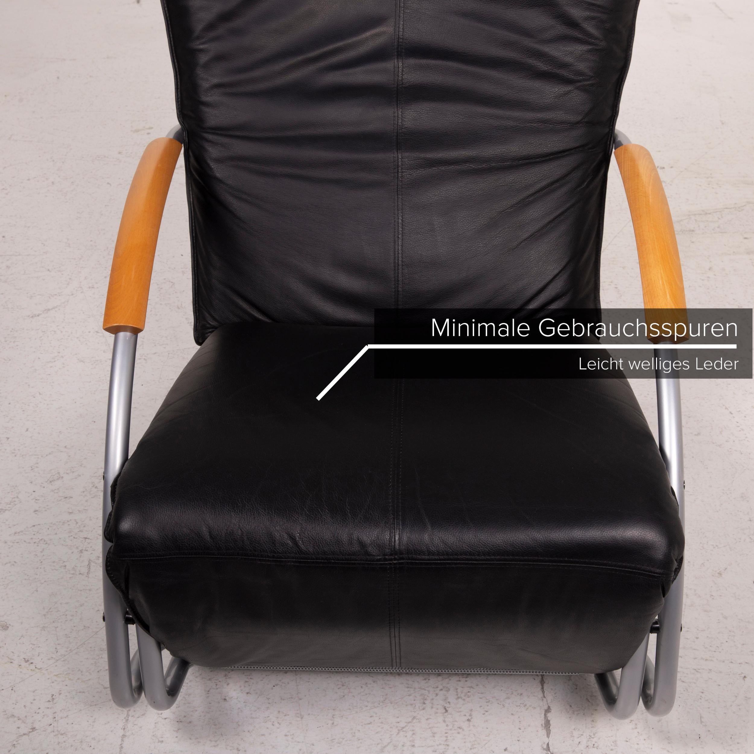 European Bonaldo Swing Leather Armchair Black Rocking Chair Relaxation Function Lounger