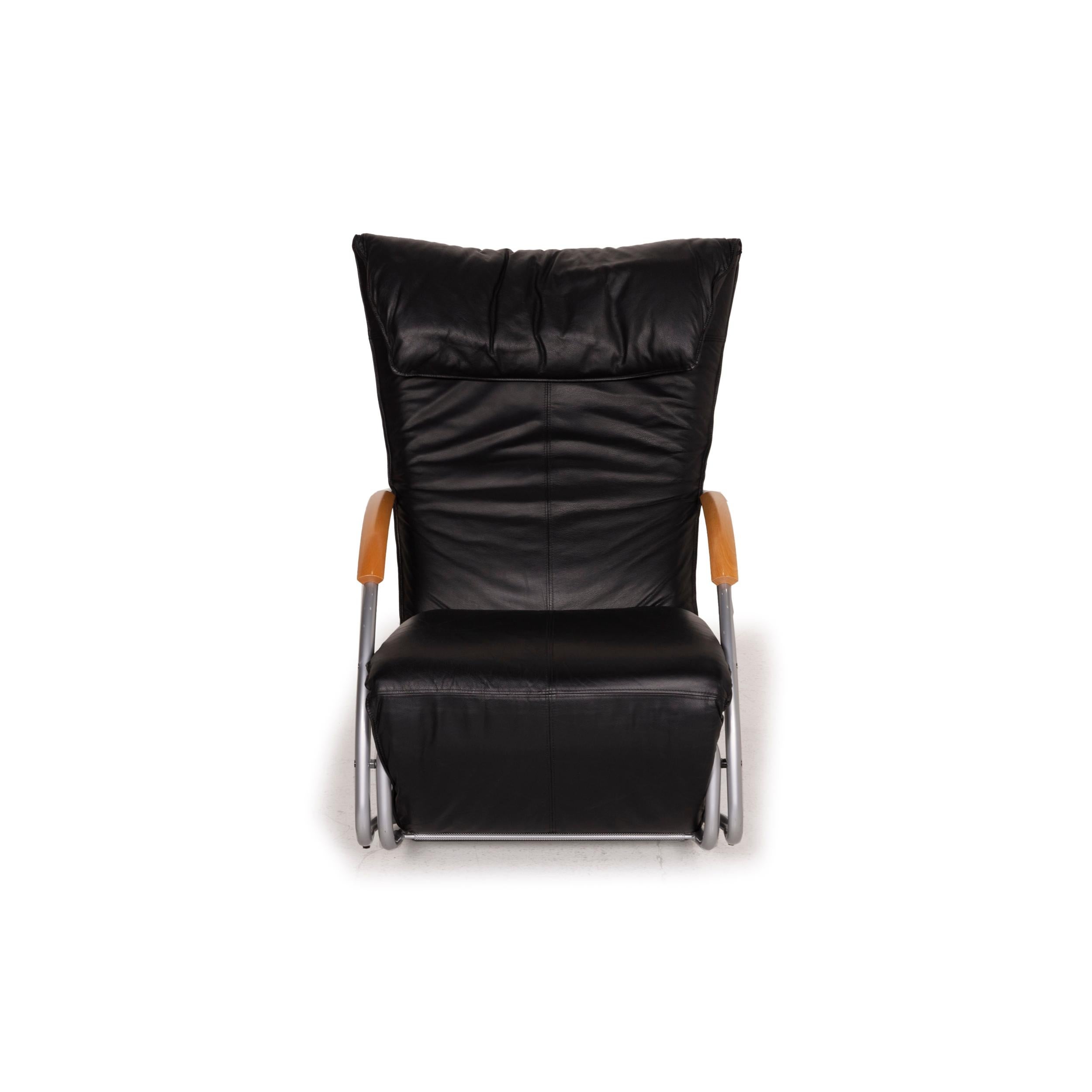 Contemporary Bonaldo Swing Leather Armchair Black Rocking Chair Relaxation Function Lounger