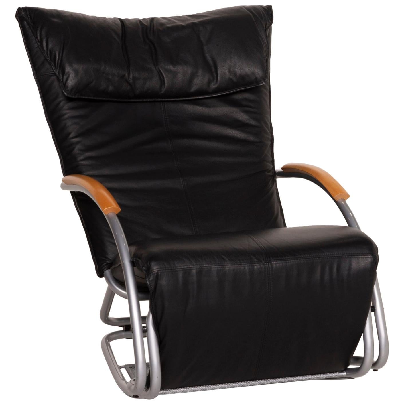 Bonaldo Swing Leather Armchair Black Rocking Chair Relaxation Function Lounger