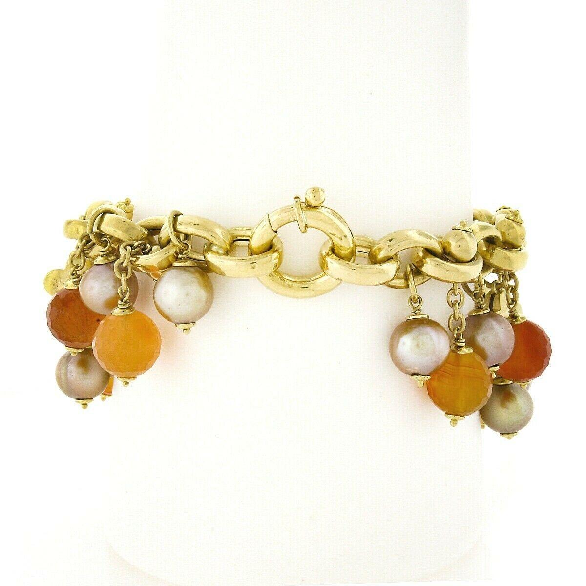 Perle Bonato Bracelet à breloques en or 18 carats avec perles de fleurs, diamants et quartz orange en vente