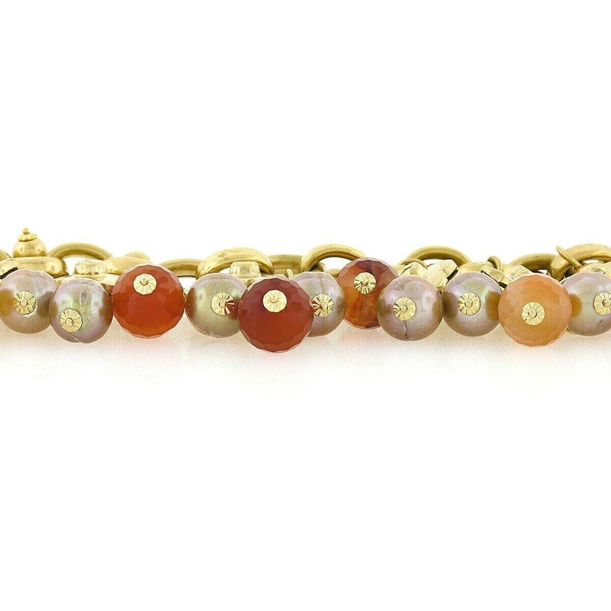 Bonato 18k Gold Charm-Armband mit Perlen, Diamanten, Blumen und orangefarbenen Quarzperlen im Angebot 2