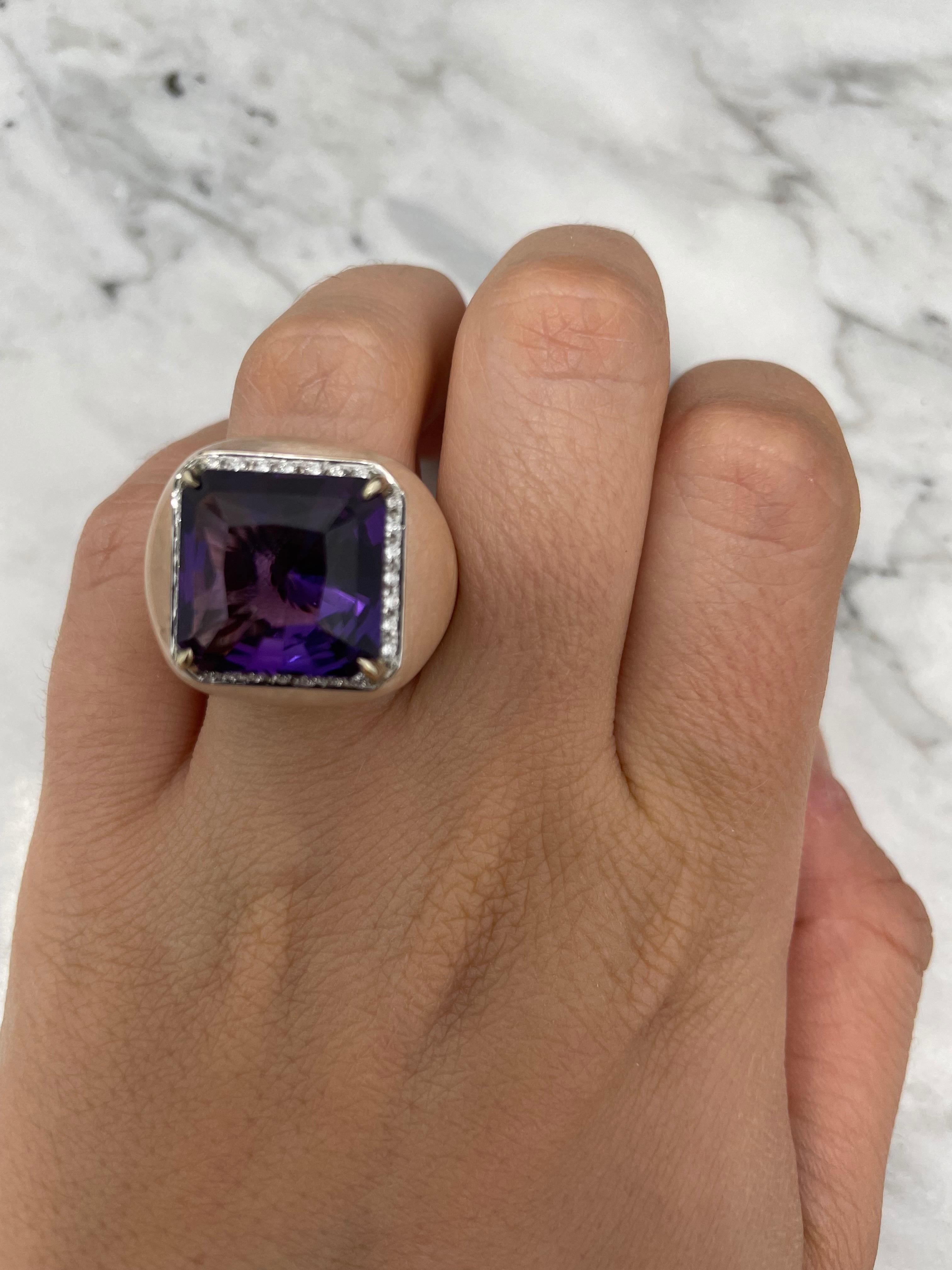 Bonato & Massoni 18K White and Rose Gold Amethyst, Diamond and Enamel Statement Ring

Bonato & Massoni Amethyst, Diamond, Enamel, Gold Jewelry Suite

Stones: cut-cornered square amethysts weighing a total of approximately 17.55 carats, full-cut