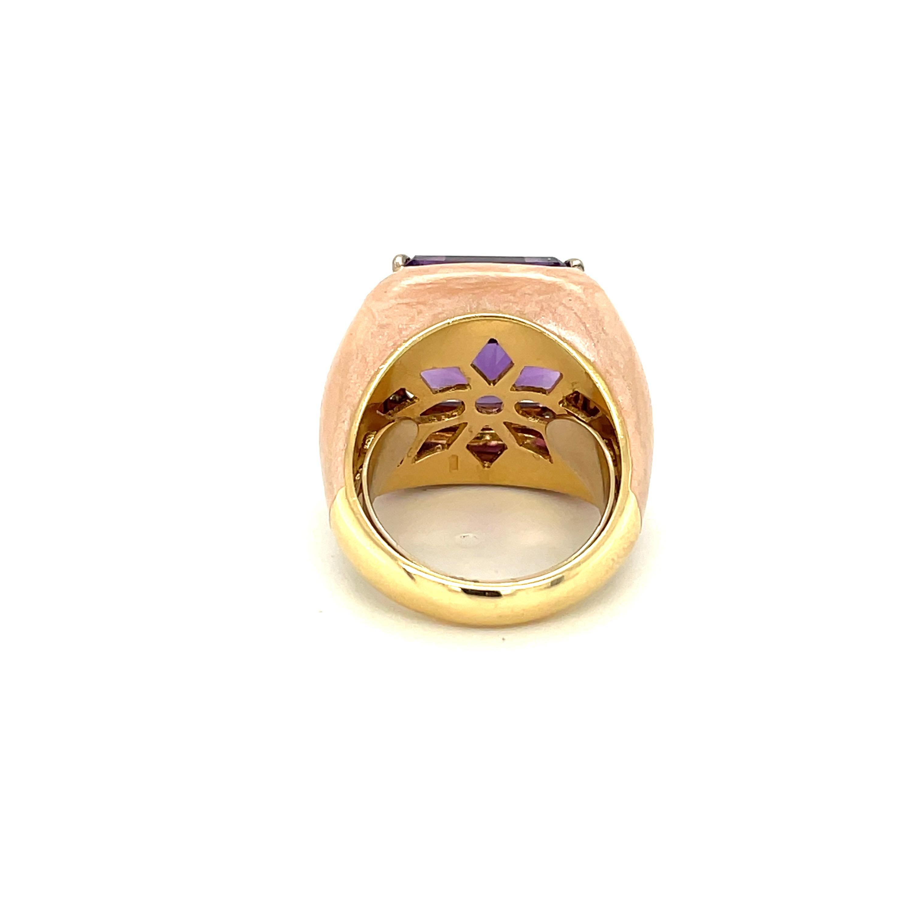Square Cut Bonato & Massoni 18k White and Rose Gold Amethyst, Diamond and Enamel Statement For Sale