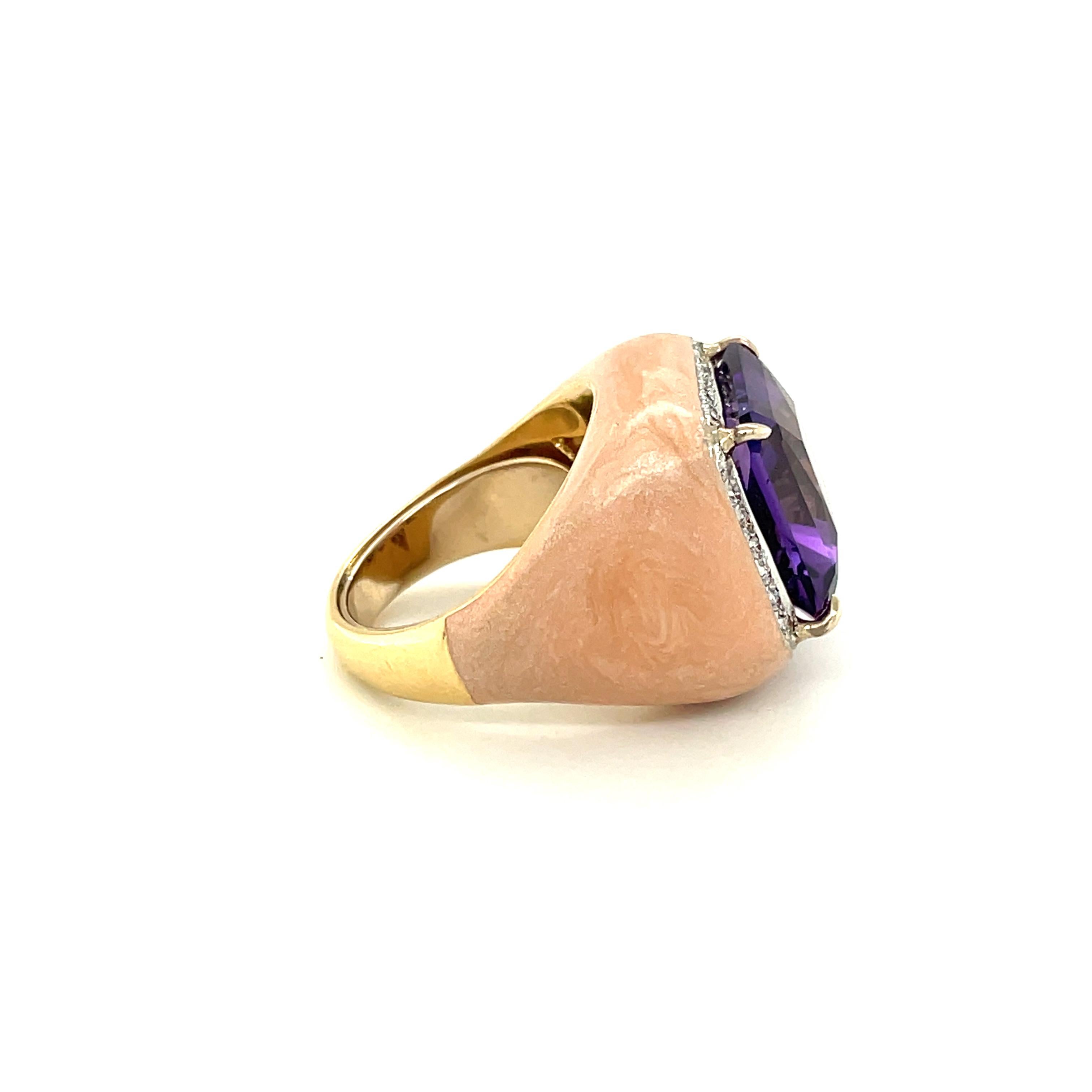 Bonato & Massoni 18k White and Rose Gold Amethyst, Diamond and Enamel Statement In Good Condition For Sale In New York, NY