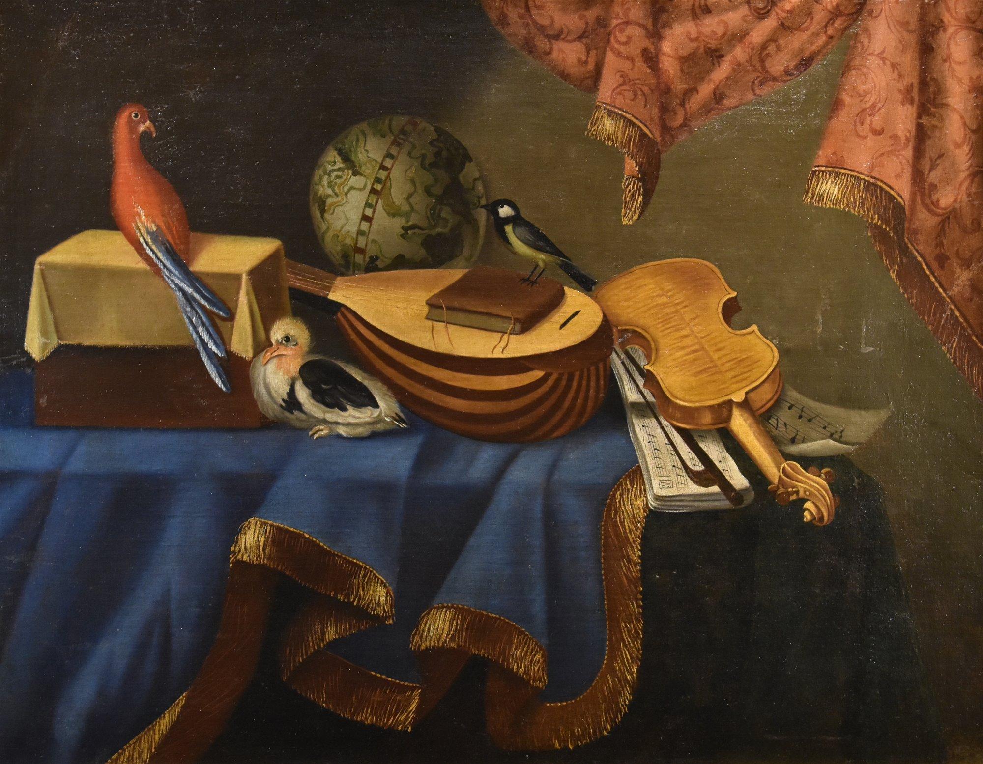 Natura morta Strumenti musicali Bettera Paint 17/18rt Century Olio su tela Arte - Painting di  Bonaventura Bettera (bergamo 1663 - Documented Until 1718)