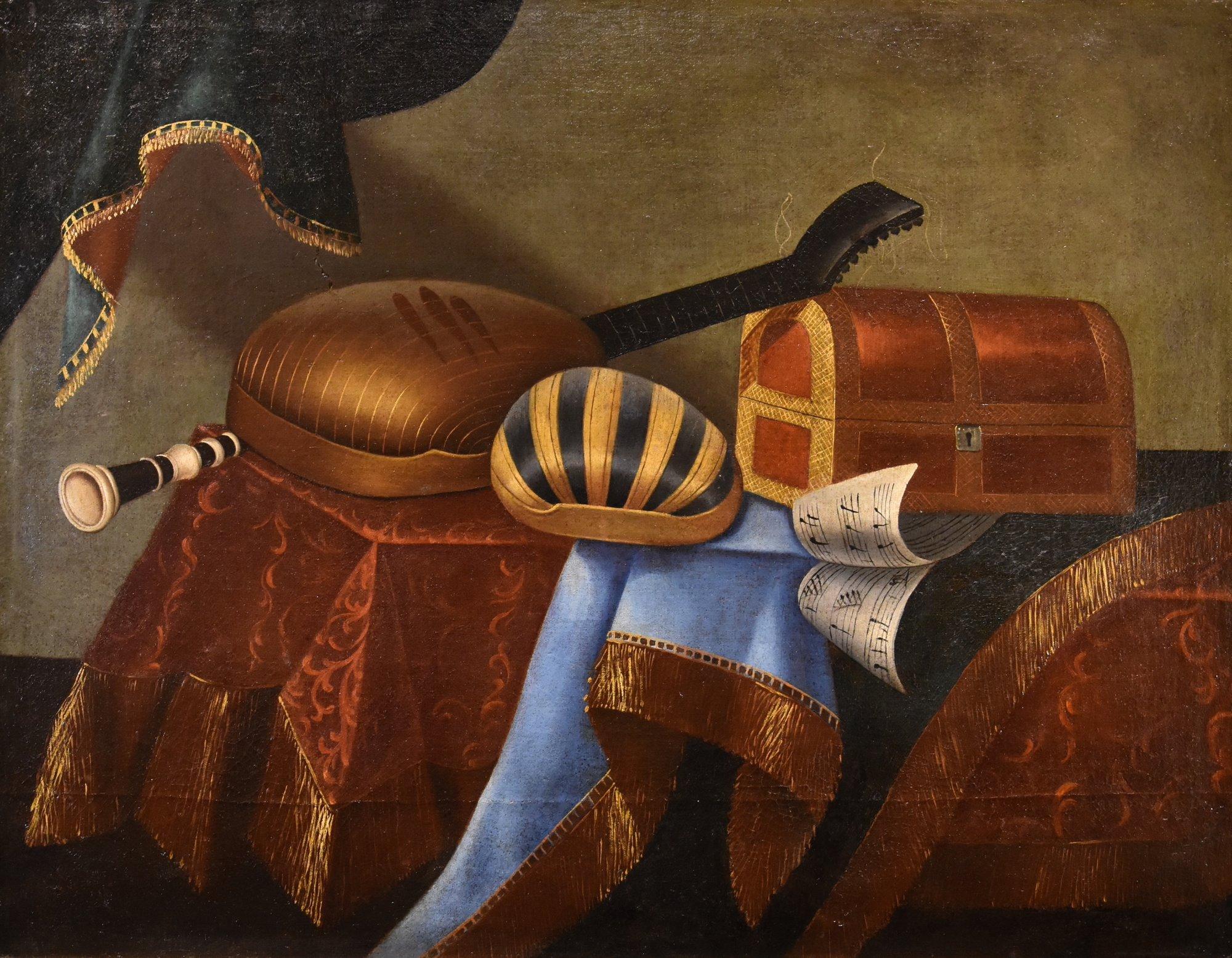 Natura morta Strumenti musicali Bettera Paint 17/18rt Century Olio su tela Arte - Painting di  Bonaventura Bettera (bergamo 1663 - Documented Until 1718)