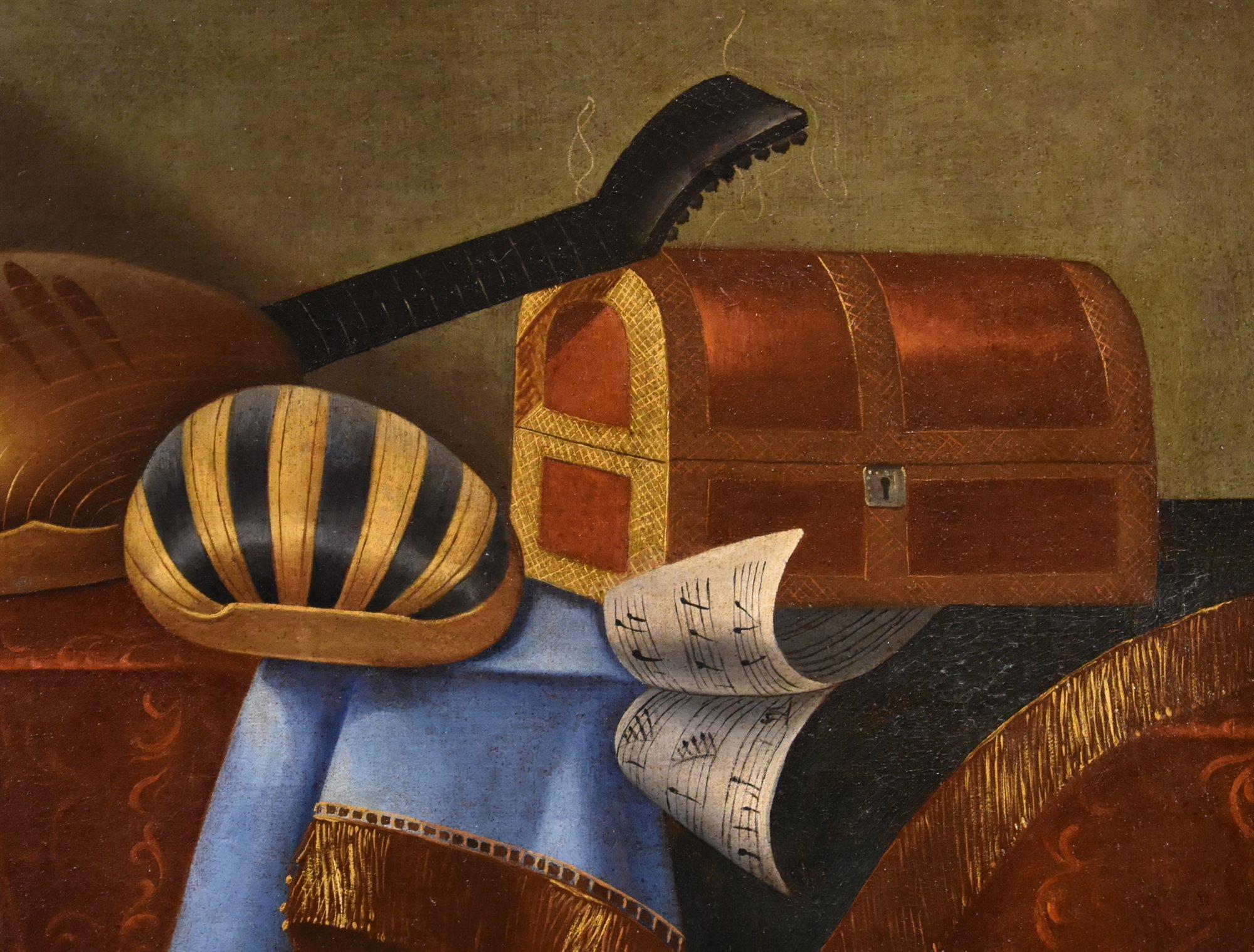 Natura morta Strumenti musicali Bettera Paint 17/18rt Century Olio su tela Arte - Painting Antichi maestri di  Bonaventura Bettera (bergamo 1663 - Documented Until 1718)