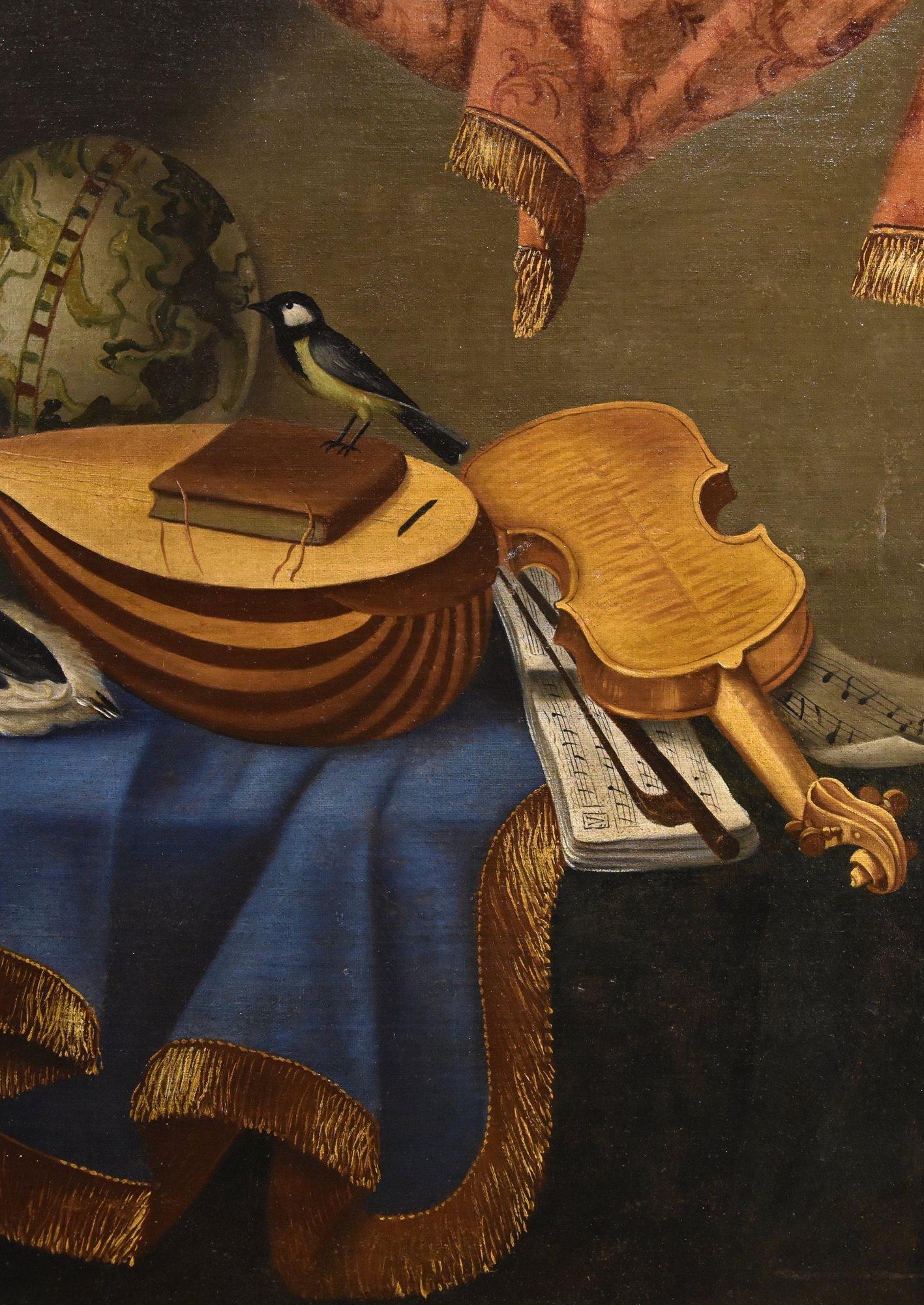 Natura morta Strumenti musicali Bettera Paint 17/18rt Century Olio su tela Arte - Still-Life Painting Marrone di  Bonaventura Bettera (bergamo 1663 - Documented Until 1718)