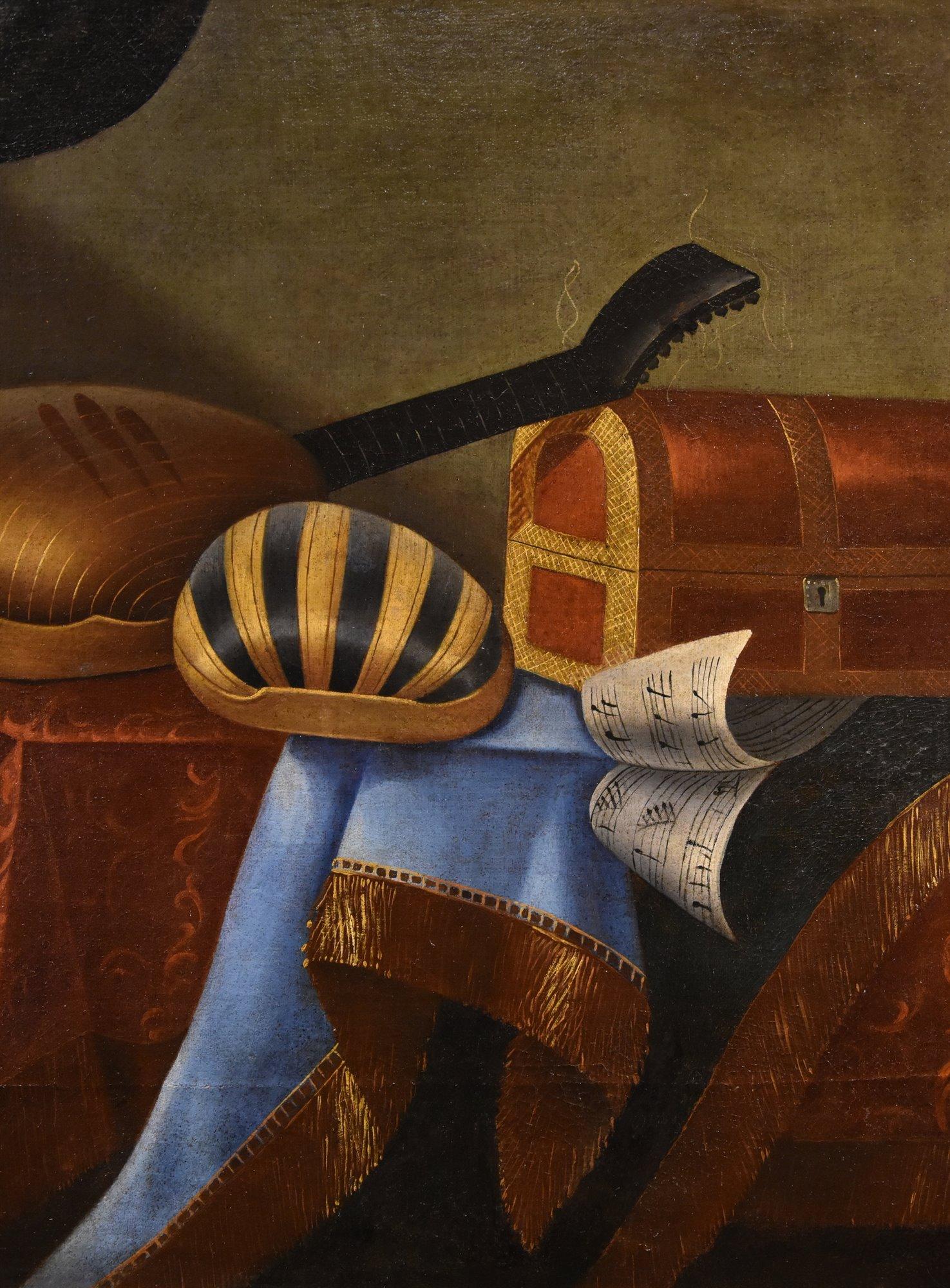 Natura morta Strumenti musicali Bettera Paint 17/18rt Century Olio su tela Arte - Still-Life Painting Marrone di  Bonaventura Bettera (bergamo 1663 - Documented Until 1718)