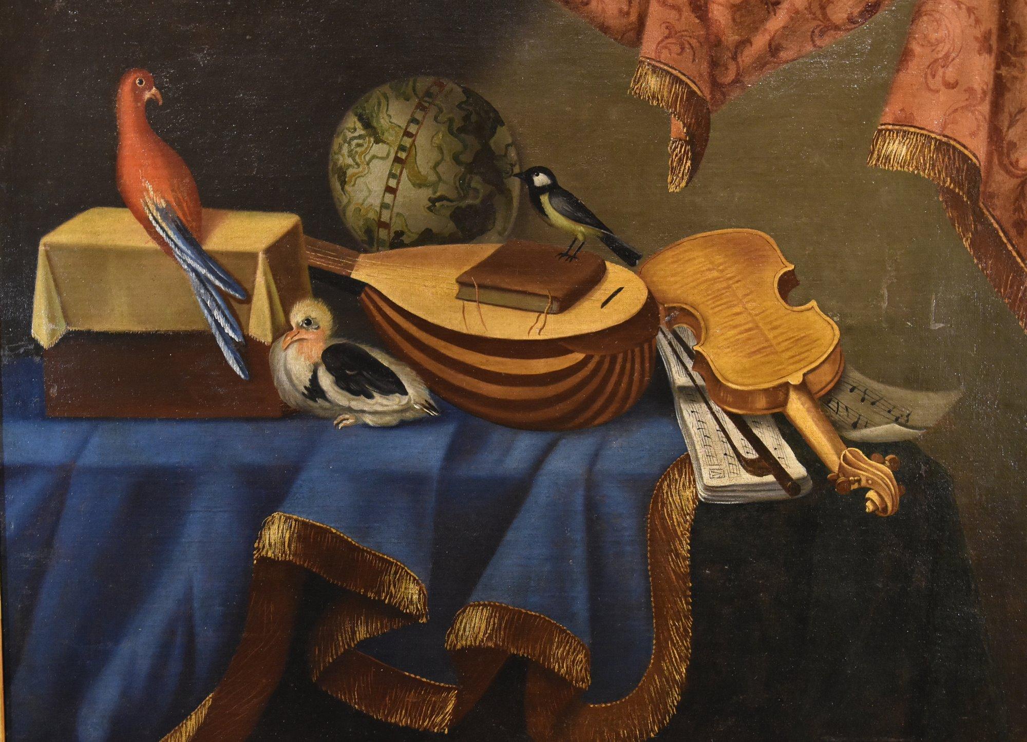 Natura morta Strumenti musicali Bettera Paint 17/18rt Century Olio su tela Arte in vendita 1