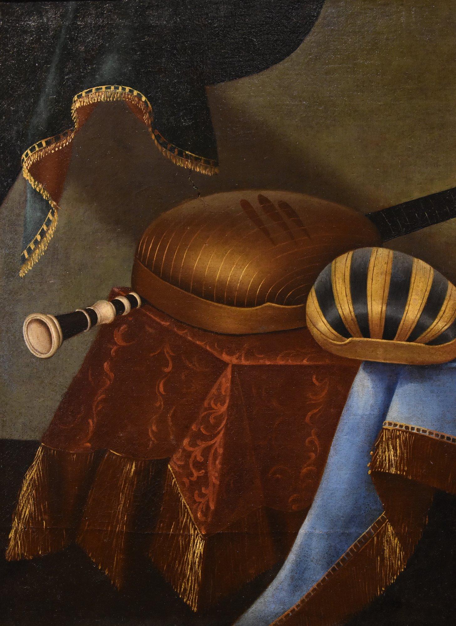 Natura morta Strumenti musicali Bettera Paint 17/18rt Century Olio su tela Arte in vendita 1
